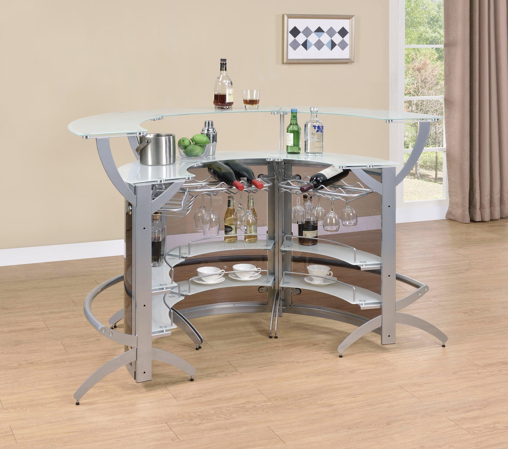 Dallas 2 Shelf Bar Unit Silver Frosted Glass