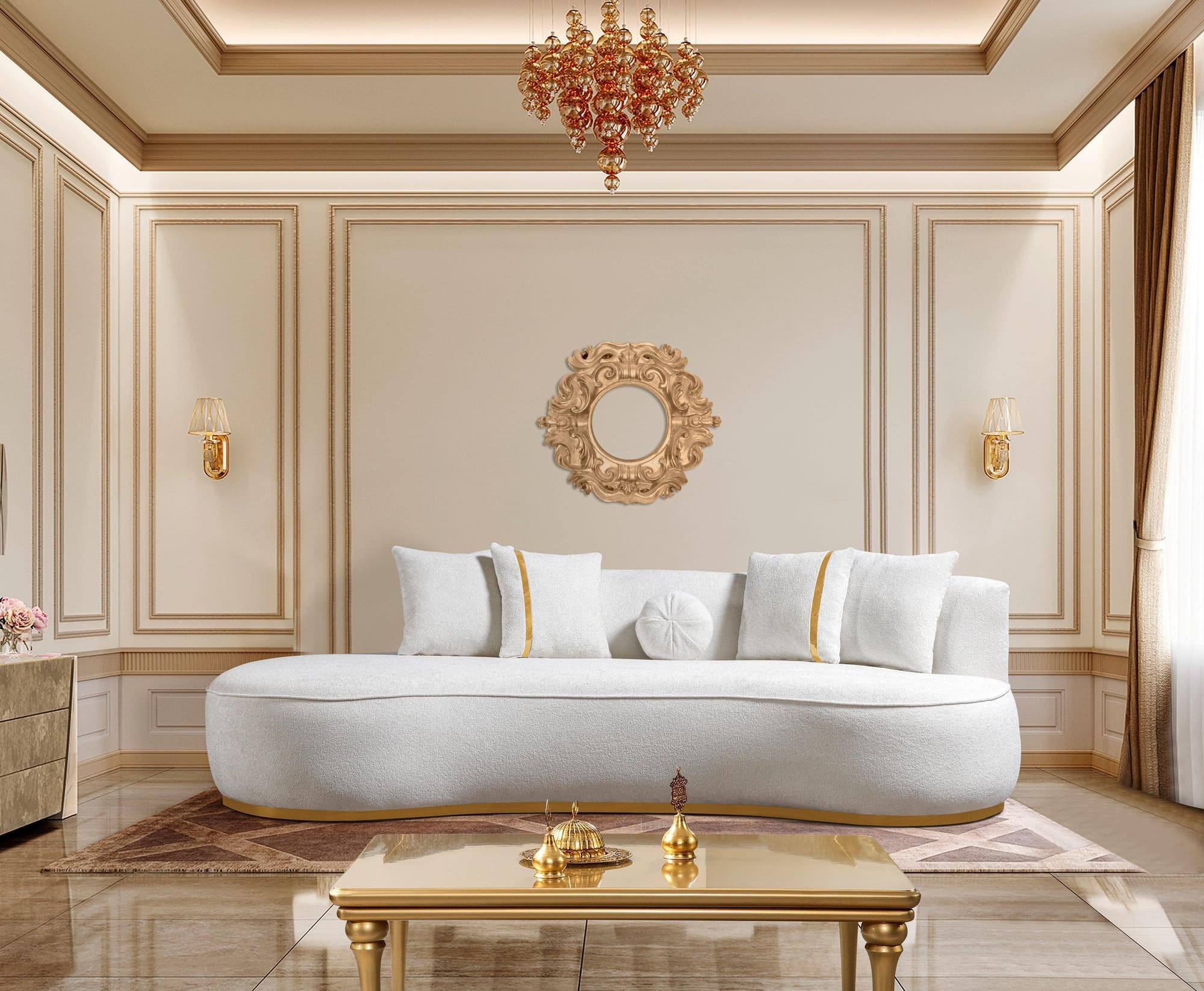 Sophia Ivory Boucle Chaise Lounge - Image 1