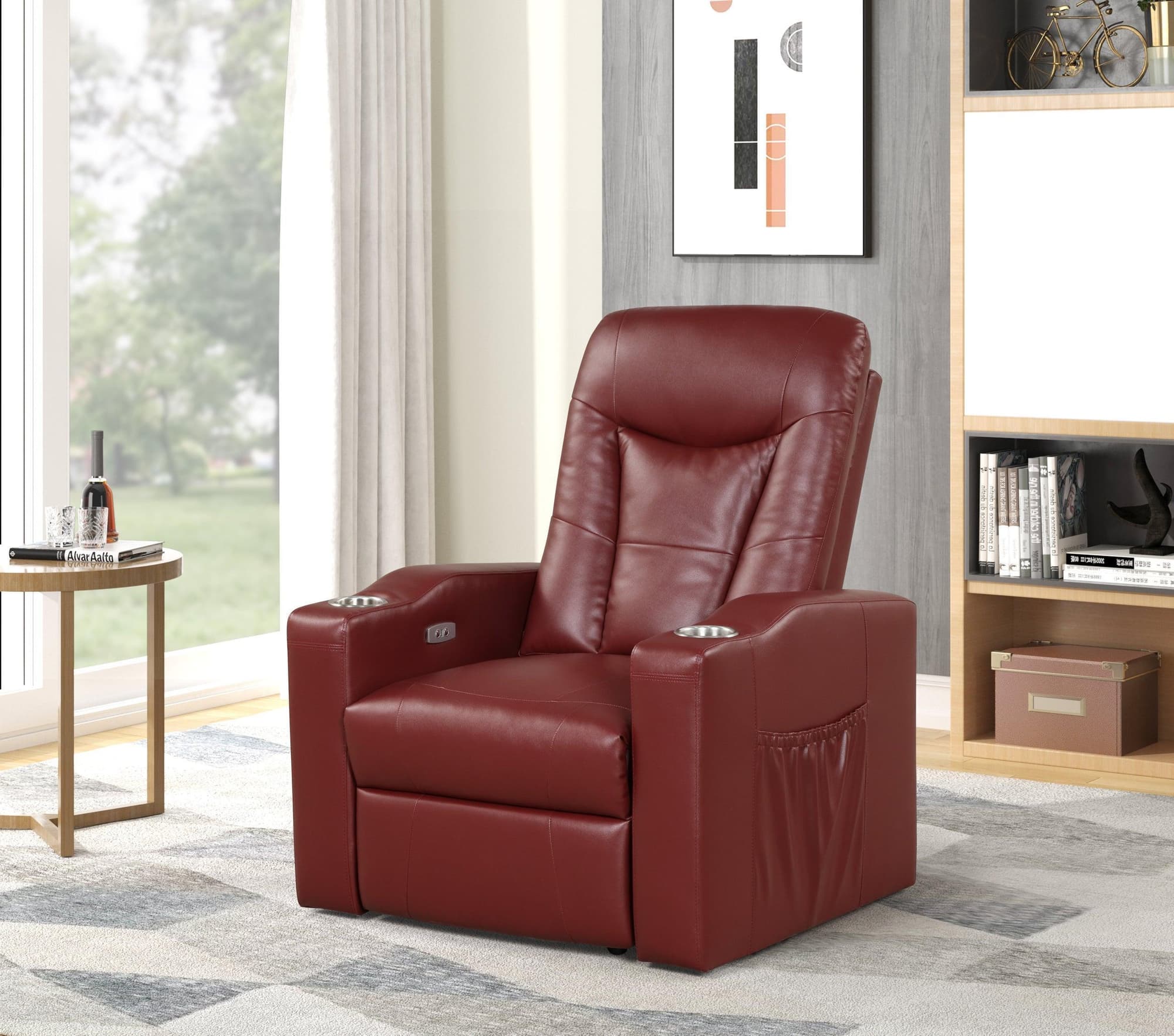 Madison Red Bonded Faux Leather Extra Thick PU Power Recliner - Image 1