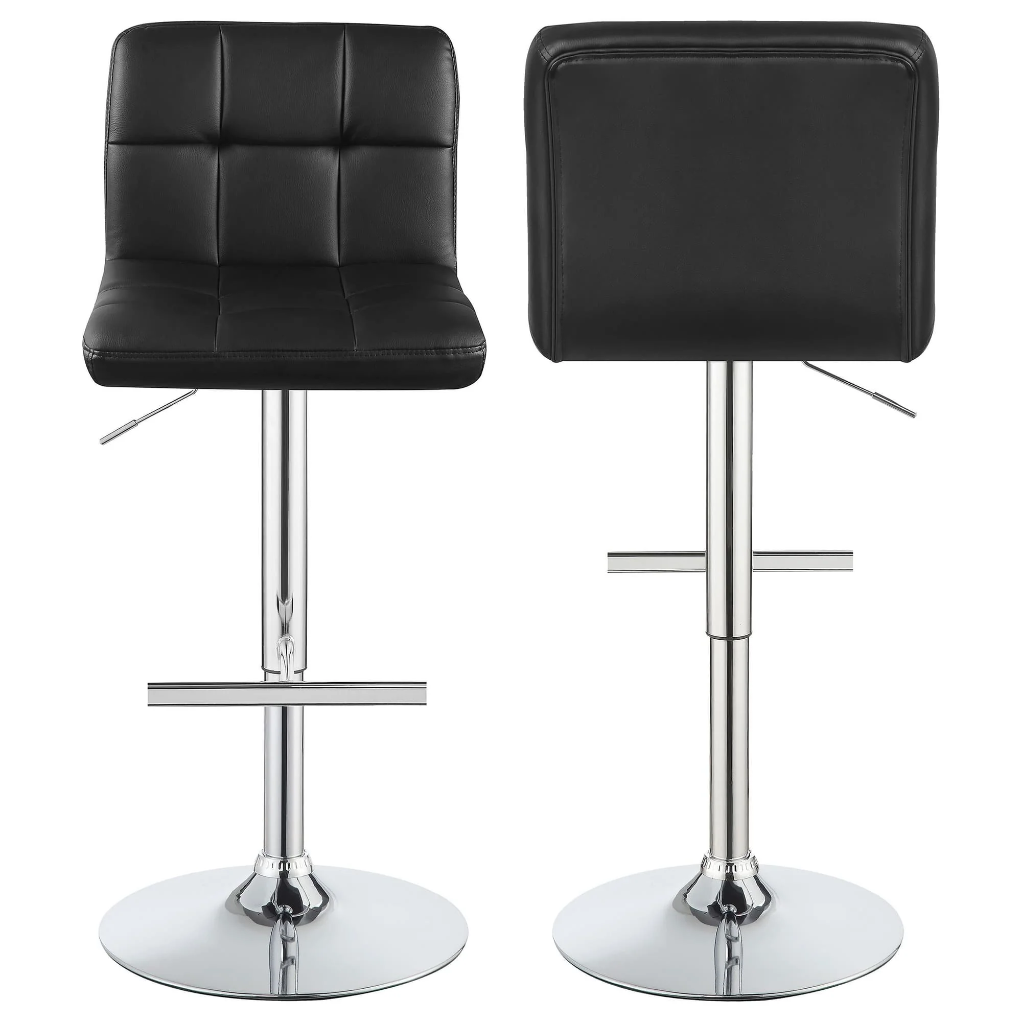 Adjustable Height Bar Stools Chrome and Black (Set of 2)