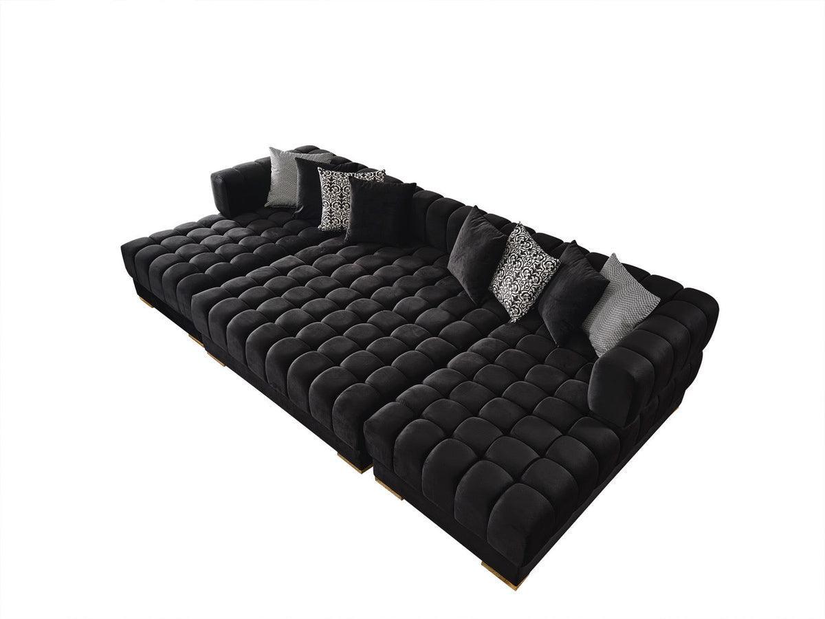 Mia Black Velvet Rectangle Ottoman - Image 3
