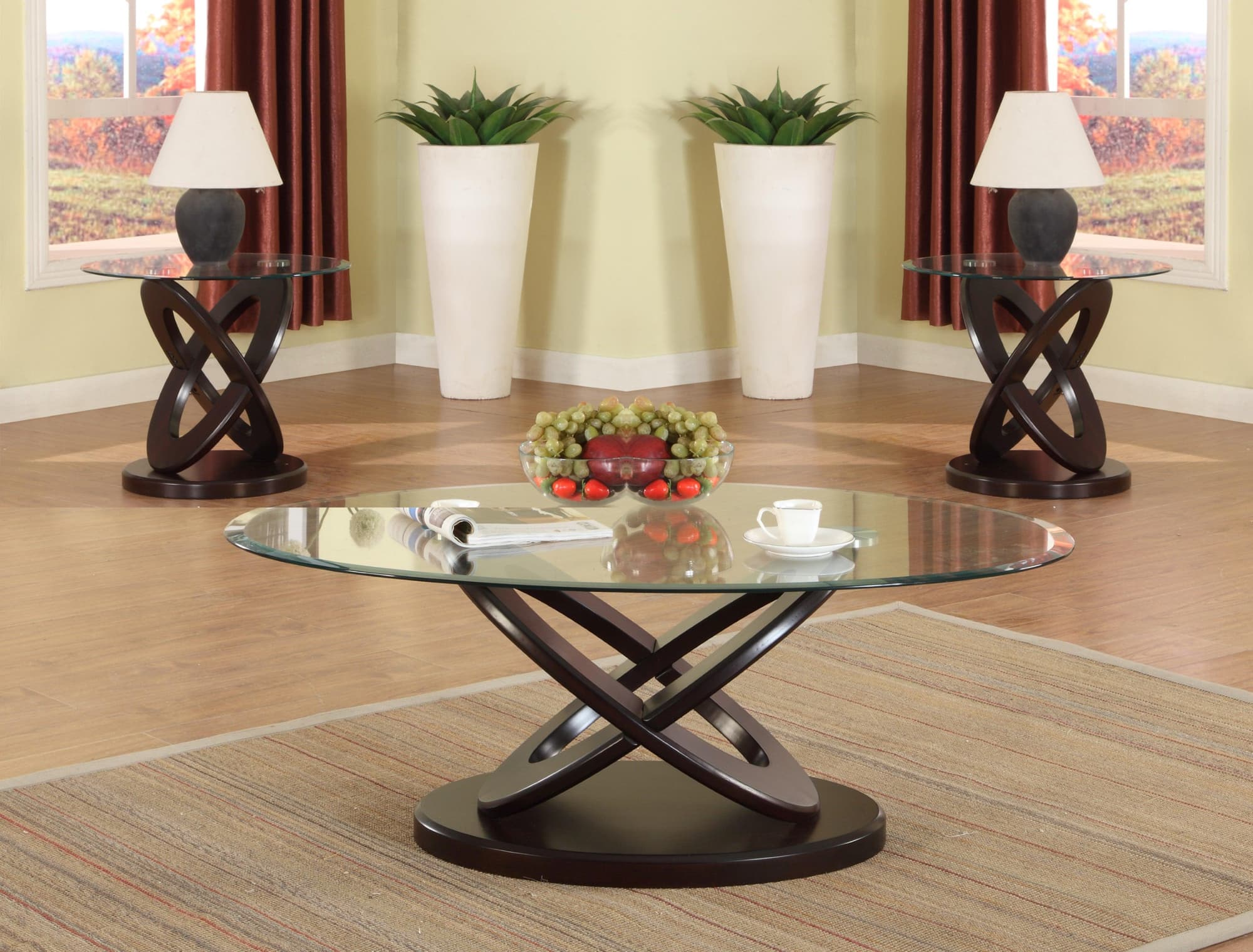 Cyclone Atomic Espresso Glass End Oval Coffee Table - Image 1