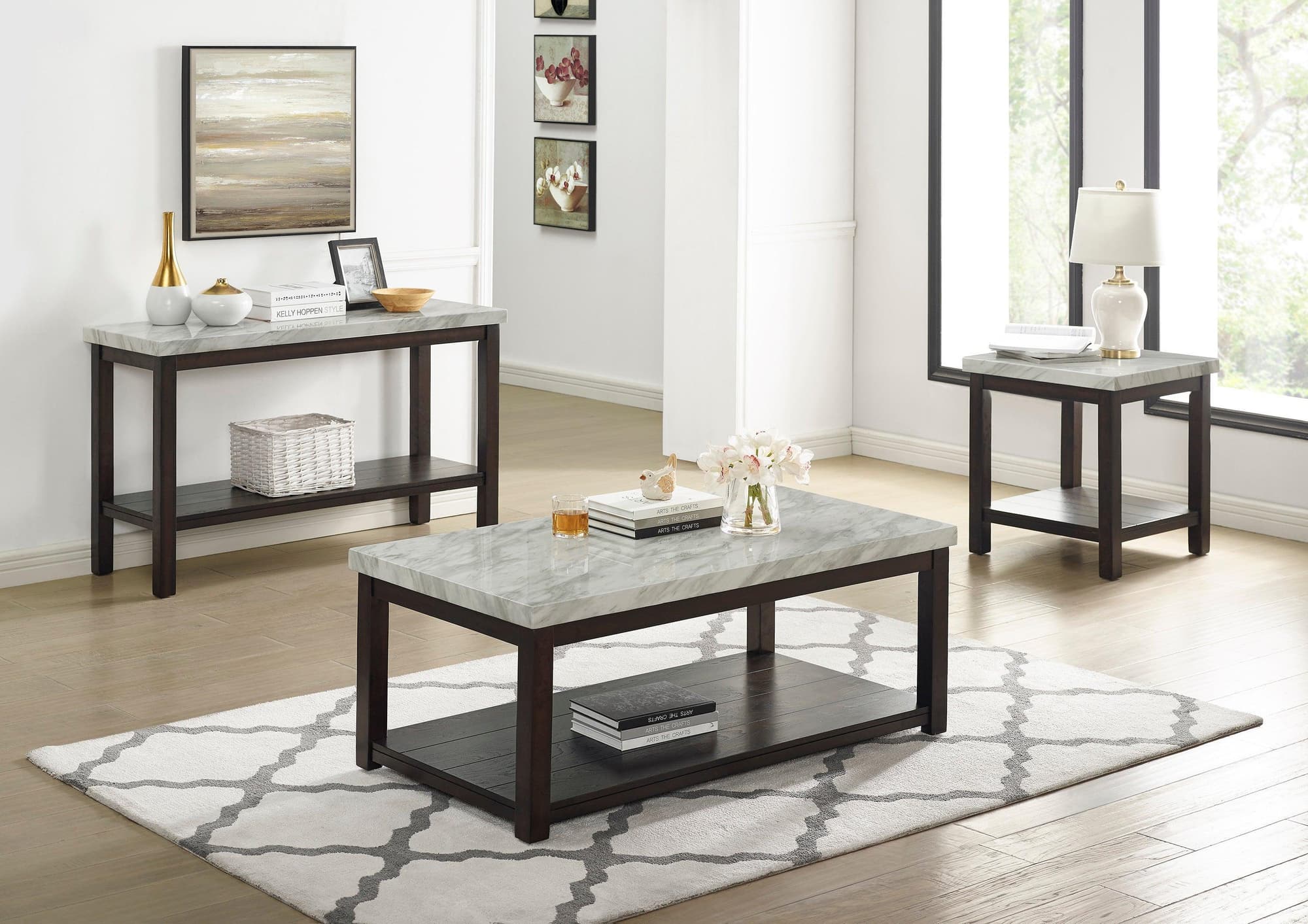 Deacon Black Gray 3-Piece Coffee Sofa Table Set - Image 1