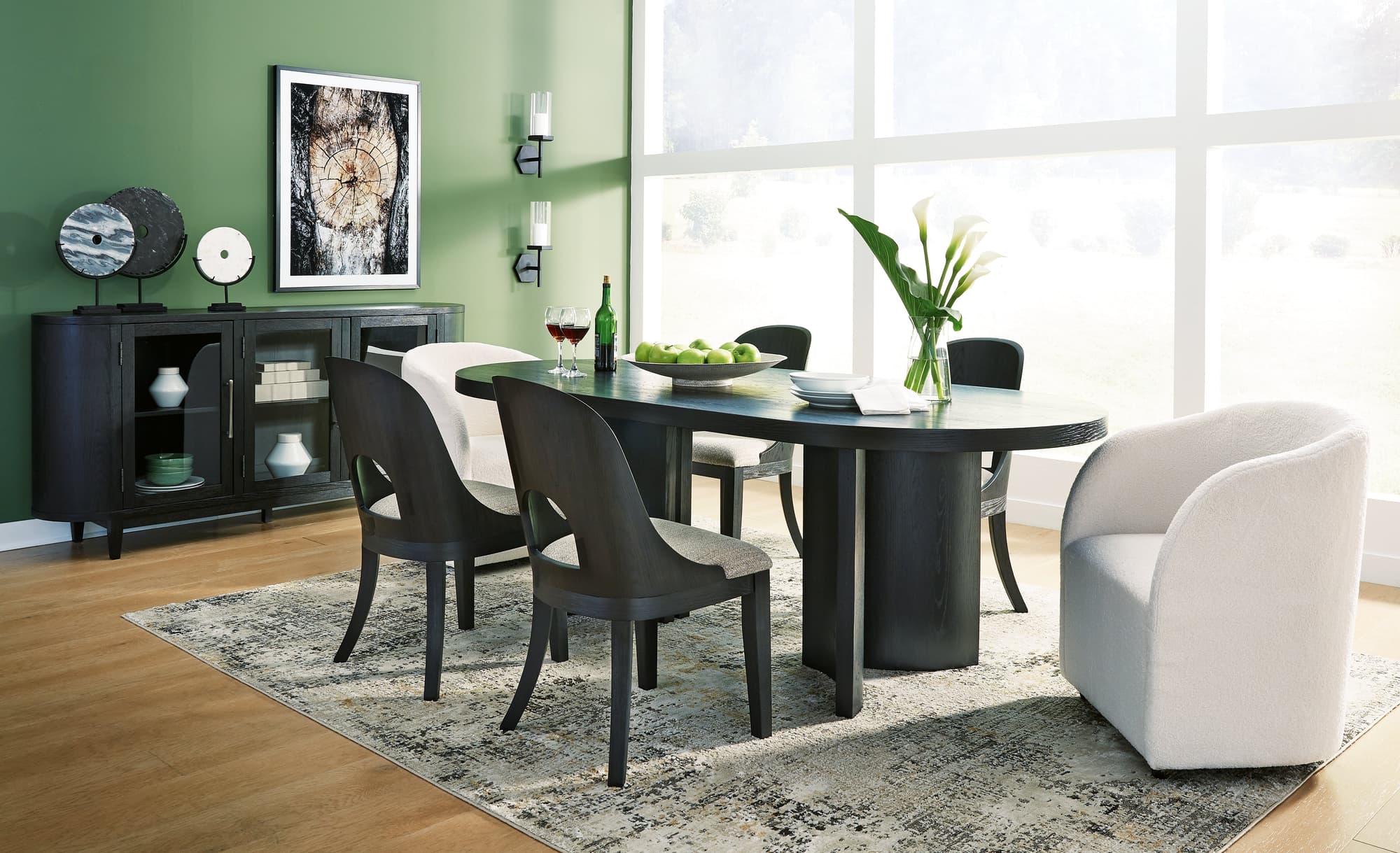 Rowanbeck Black Dining Table and 6 Chairs - Image 1