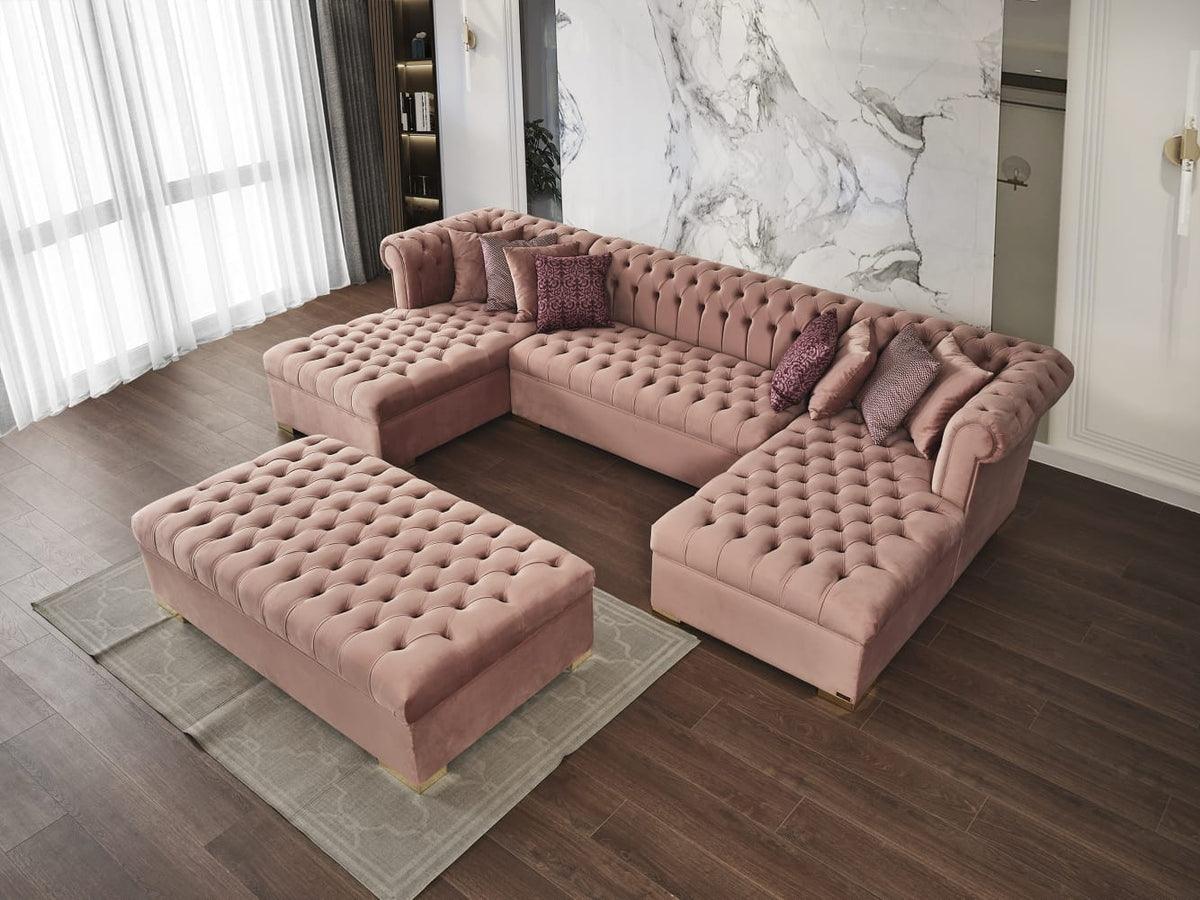 Emma Pink Velvet Rectangle Ottoman - Image 3