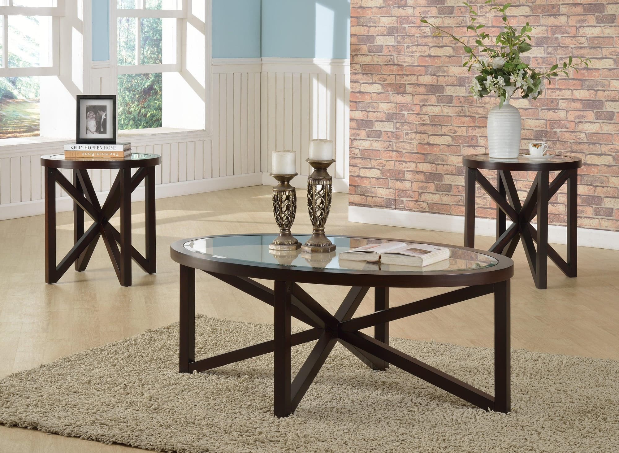 Cole Brown 3 PK Glass Occasional Oval Cocktail Set