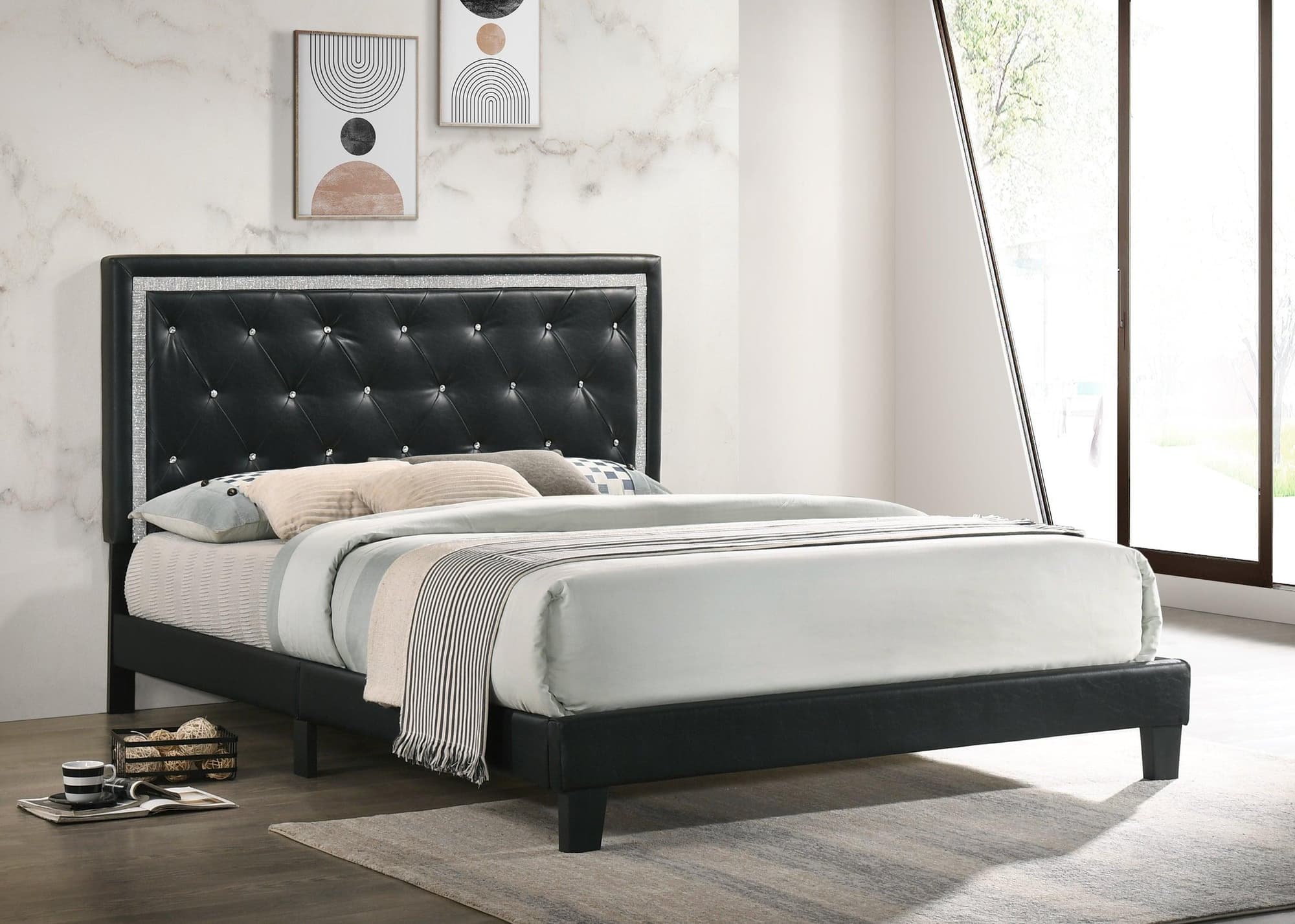 Patty Black PU Upholstered Tufted Platform Twin Bed - Image 1