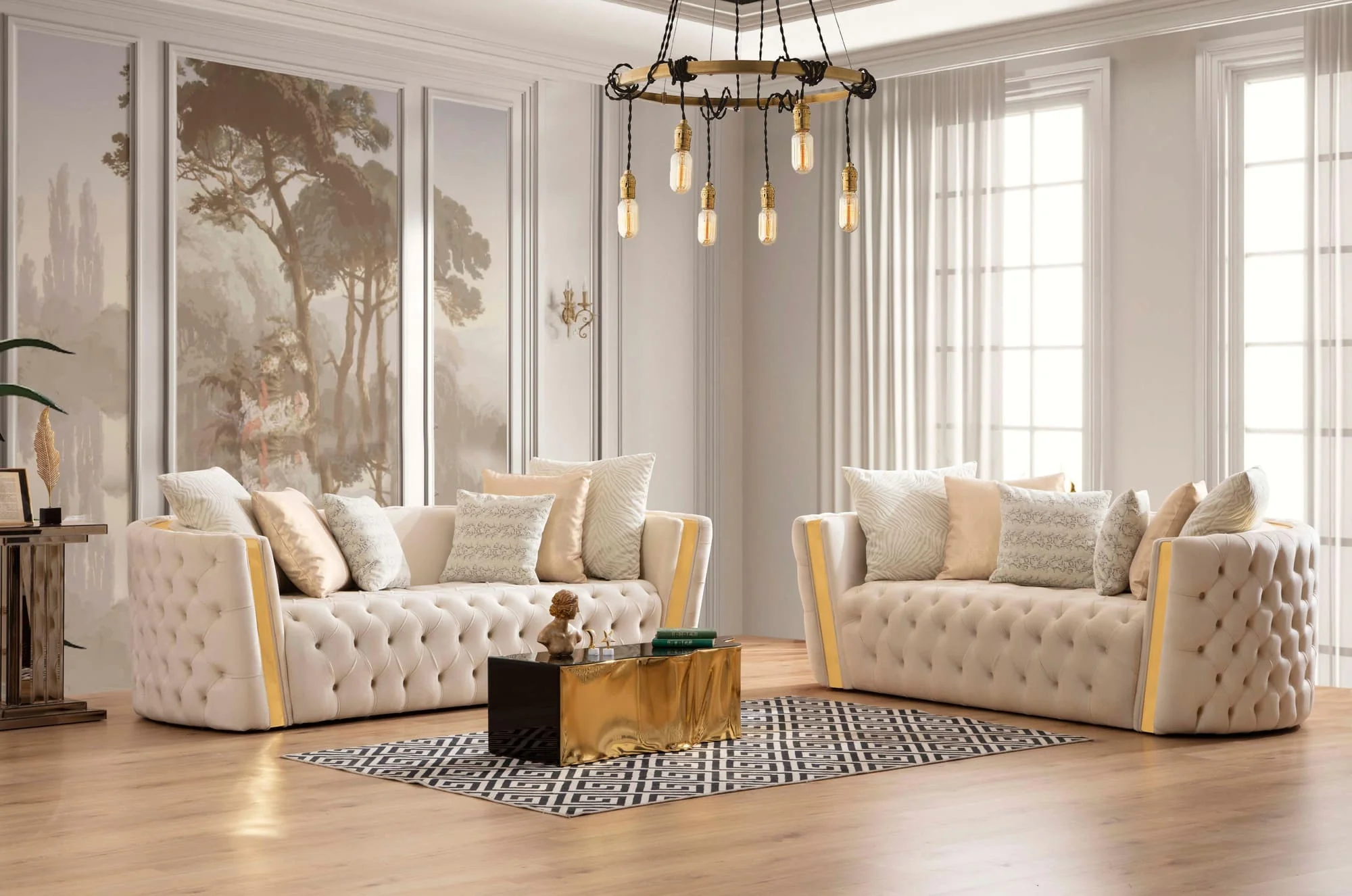 Sofia Ivory Velvet Sofa & Loveseat - Image 1