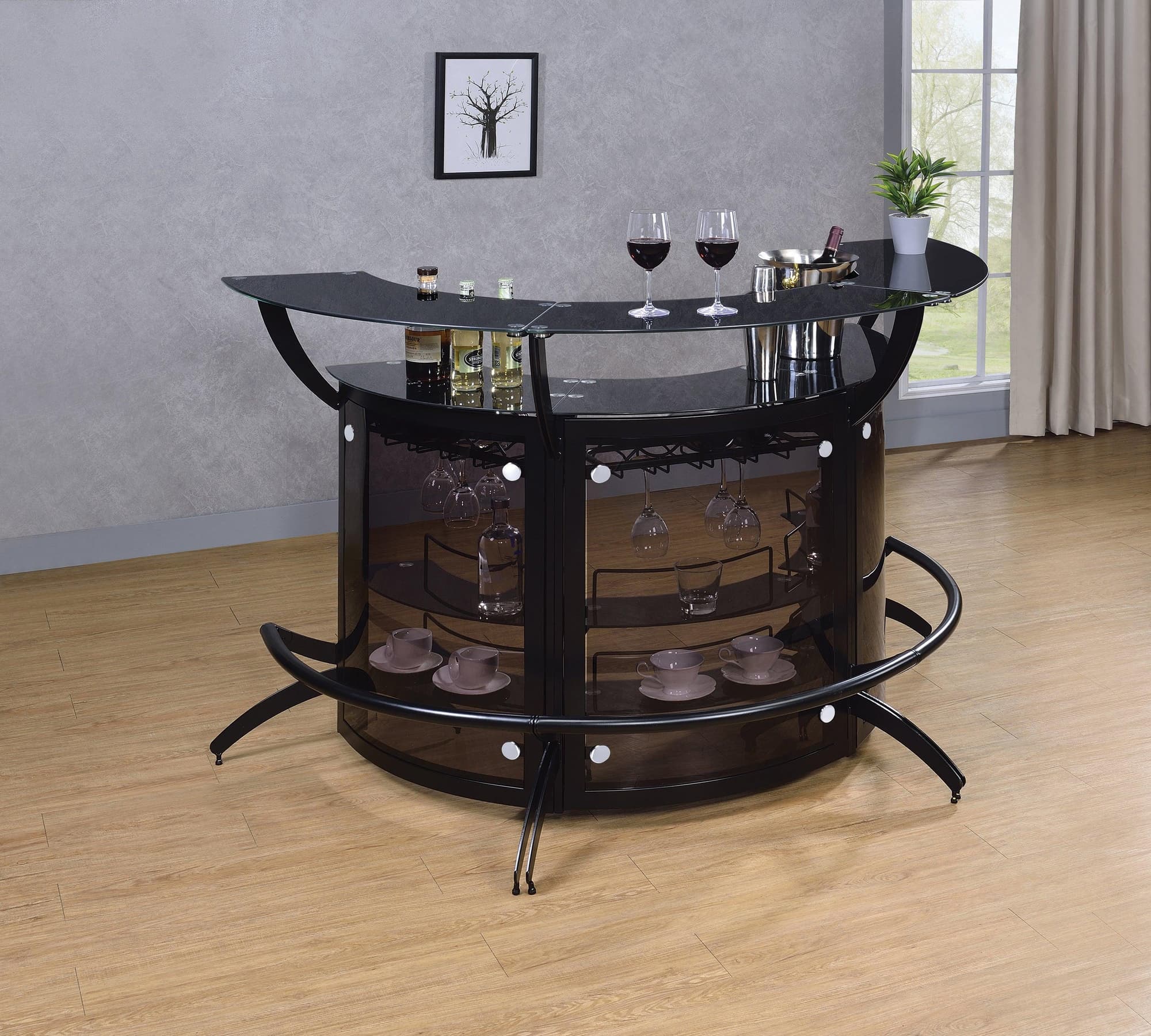 Dallas 3 bottle Wine Rack Bar Unit Smoked Black
