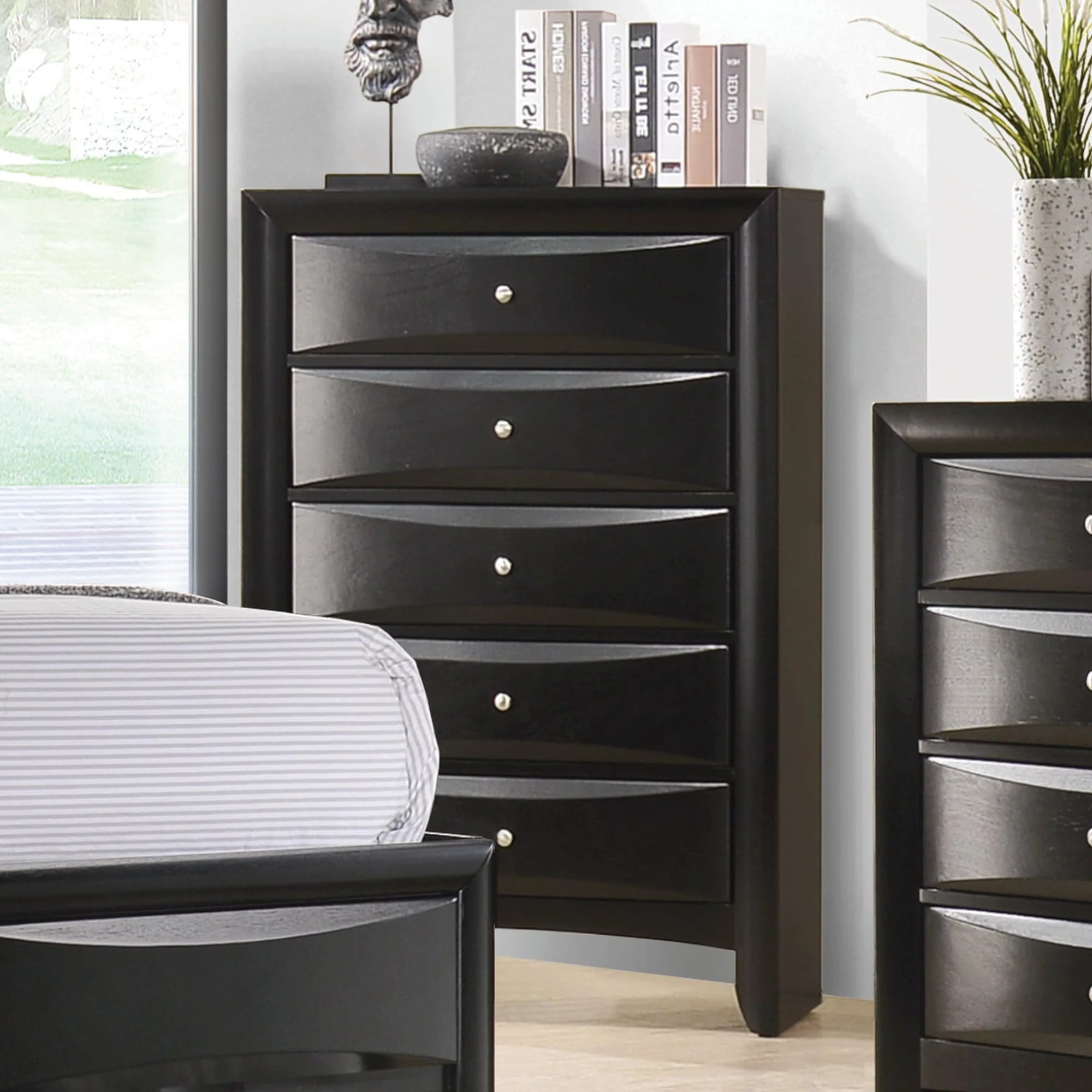 Briana Rectangular 5 Drawer Chest Black - Image 1