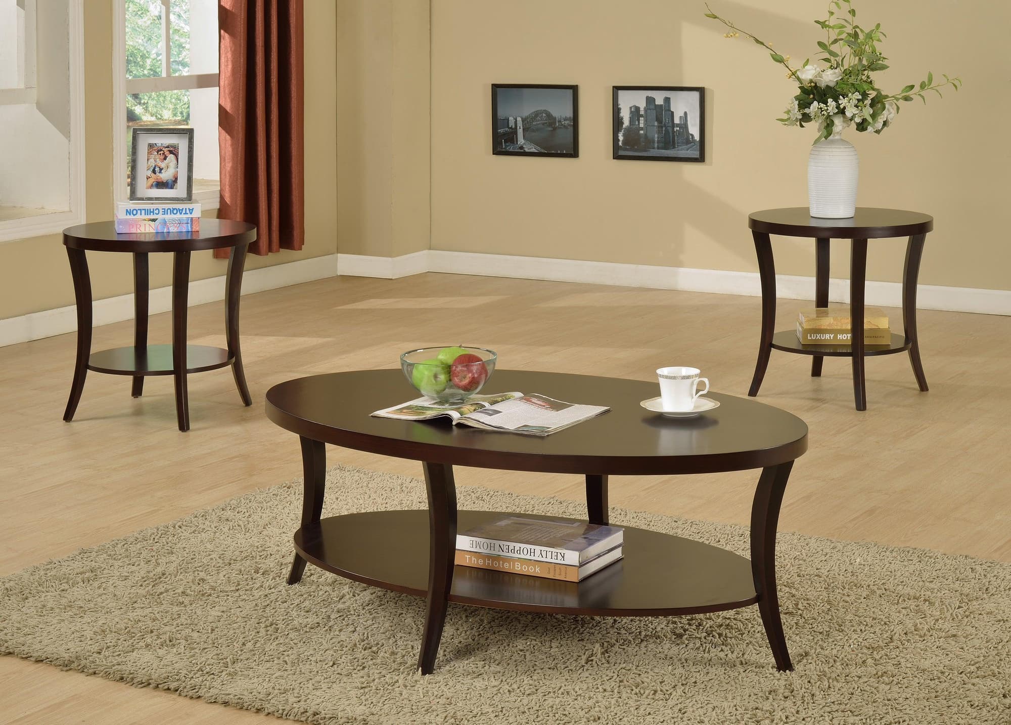 Rhonda Brown 3-Piece Coffee Occasional Oval Table Set - Image 1