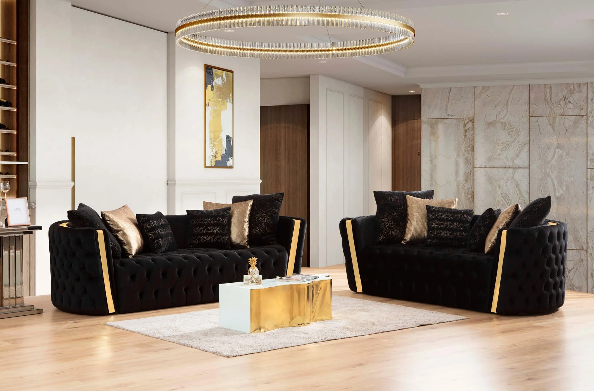 Sofia Black Velvet Sofa & Loveseat - Image 1