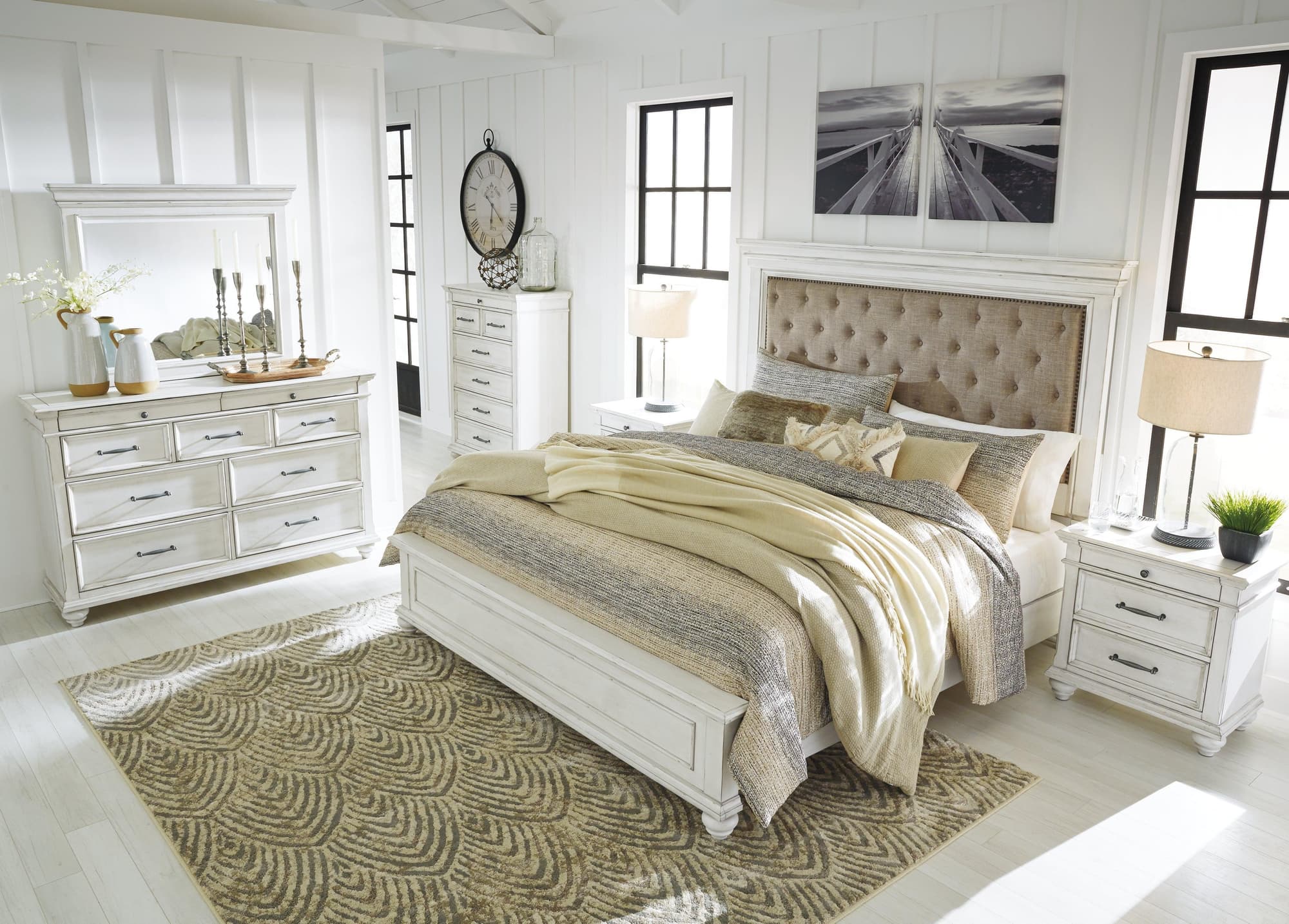 Kanwyn Whitewash Upholstered Panel Bedroom Set - Image 1