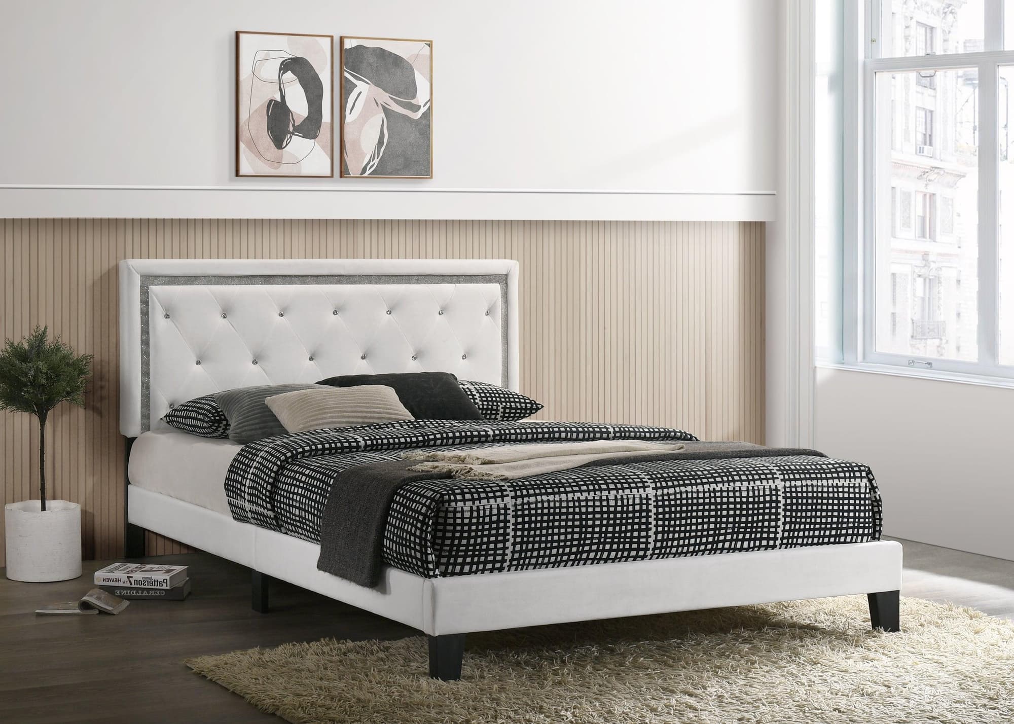 Passion White PU Upholstered Tufted Platform King Bed - Image 1