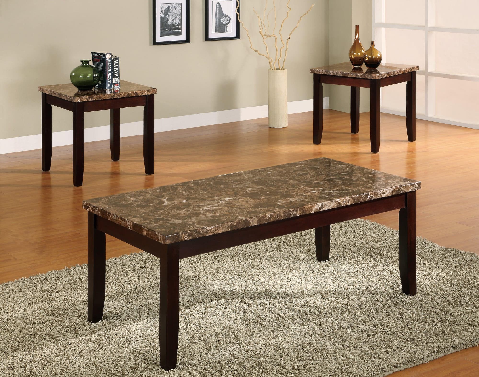 Ferrara Dark Brown 3-Piece Coffee Occasional Table Set - Image 1