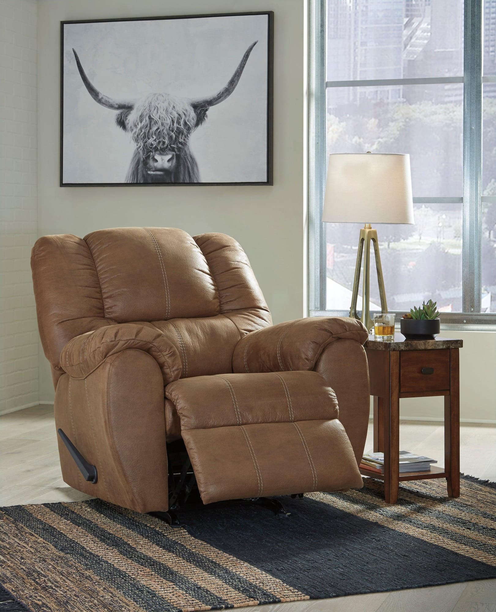 Ashley Saddle Brown Faux Leather Rocker Recliner