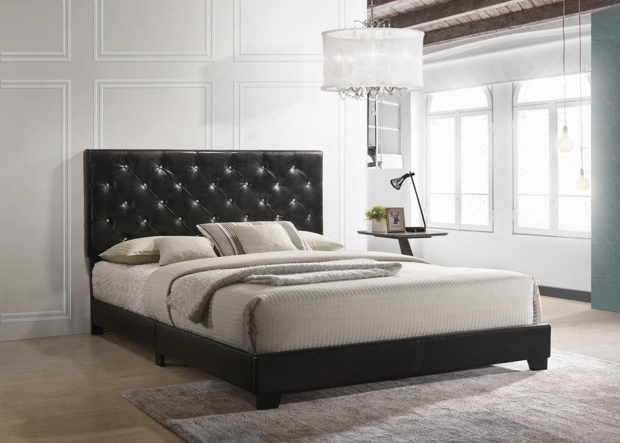 Ridenhour Black Faux Leather Upholstered Tufted Platform Full Bed - Image 1