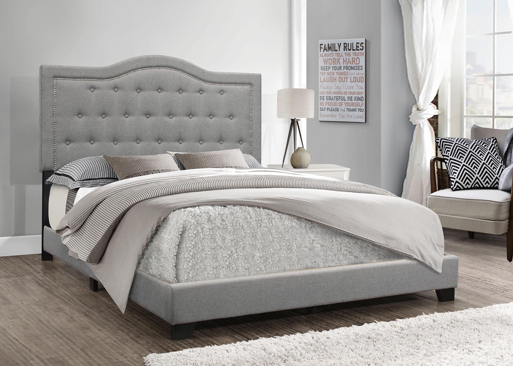 Emma Gray Fabric Upholstered Tufted Panel Full Bed - Image 1
