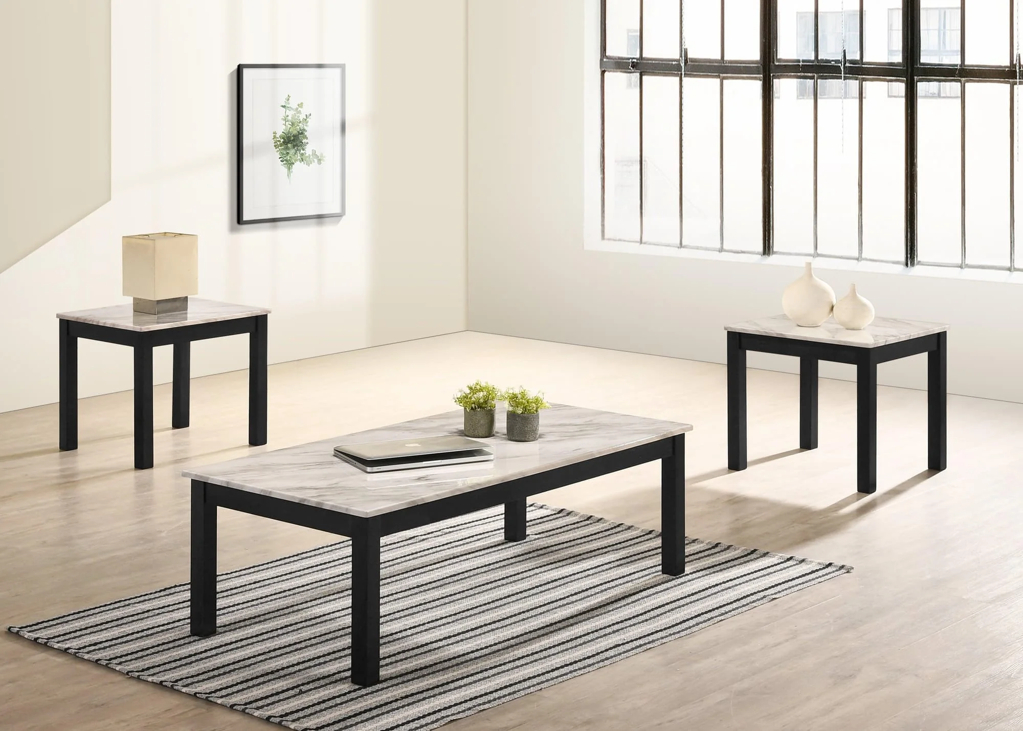 Thurner Marble White 3-Piece Coffee Table Set White Marble Top - Image 1