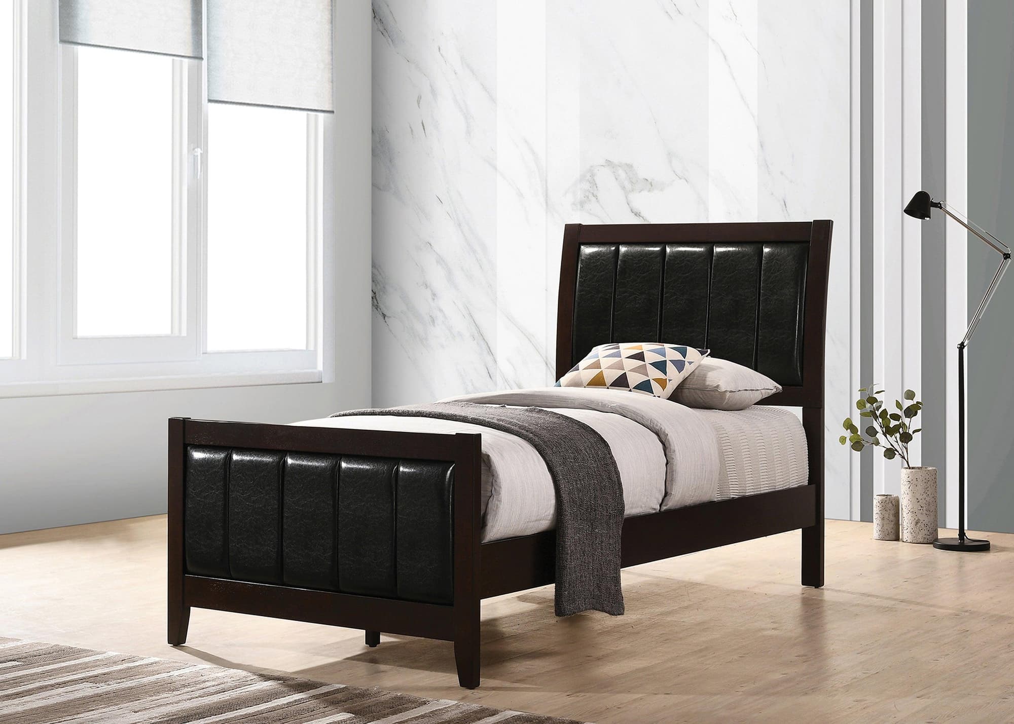 Carlton Twin Upholstered Panel Bed Cappuccino Black - Image 1