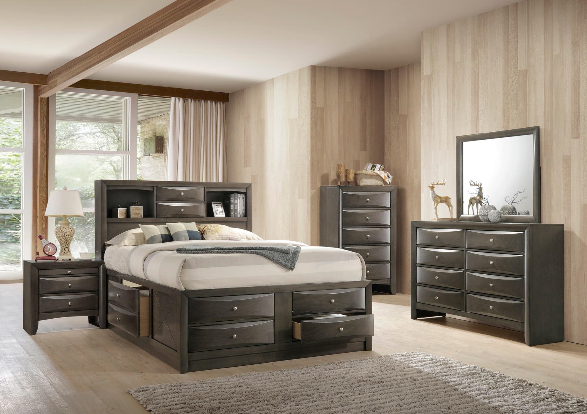Emily Gray Oak Storage Platform Bedroom Set - Image 1
