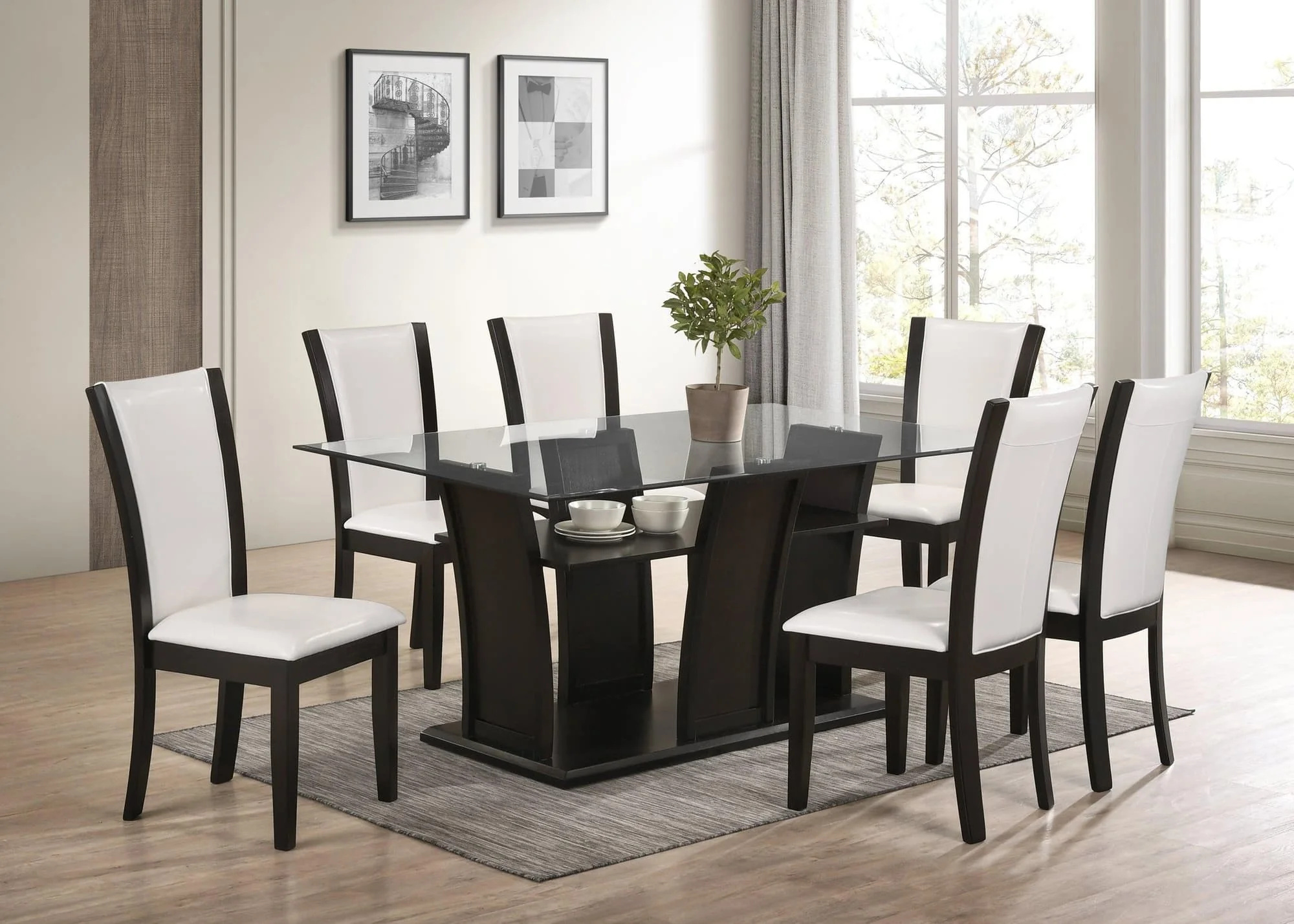 Florida White Rectangular Glass Dining Room Set - Image 1