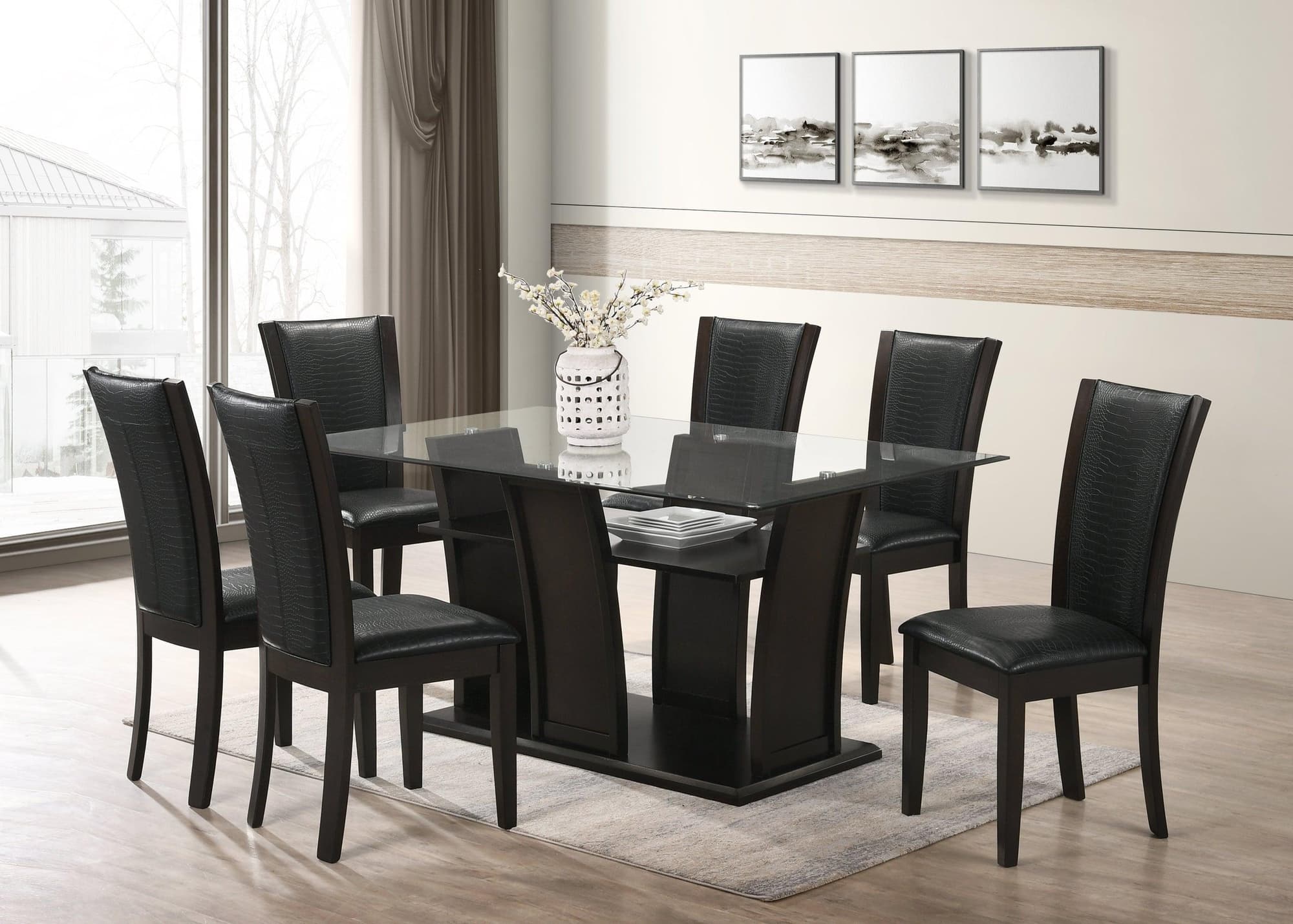 Florida Dark Espresso Rectangular Glass Dining Room Set - Image 1