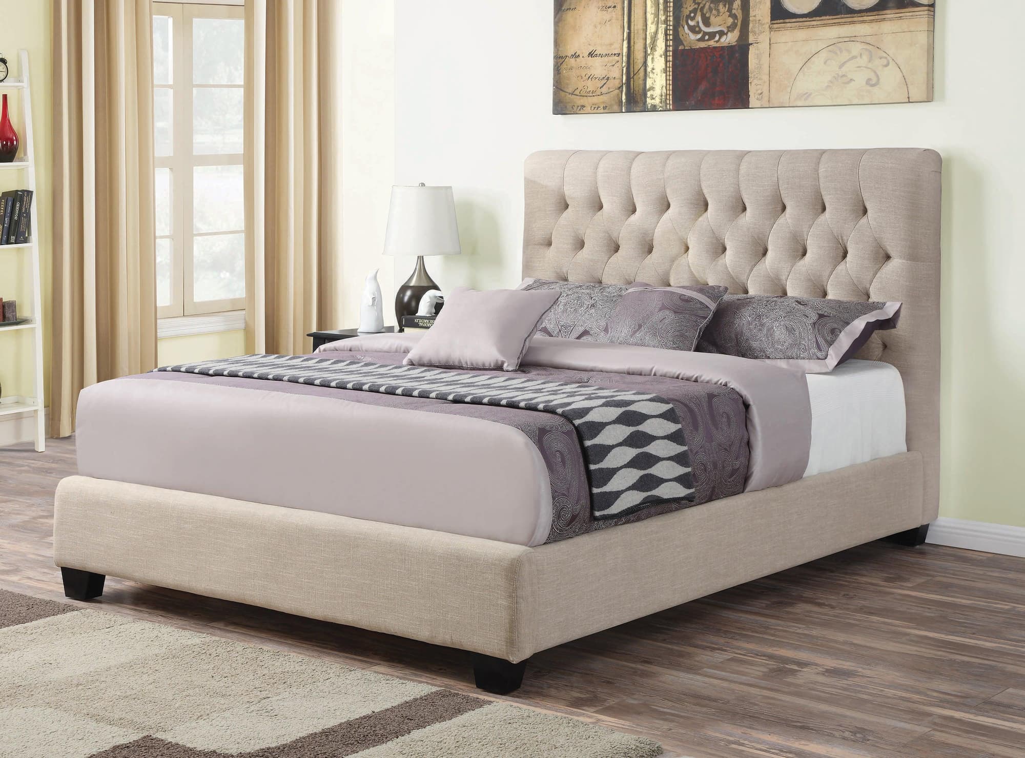 Chloe Tufted Upholstered Queen Bed Oatmeal - Image 1