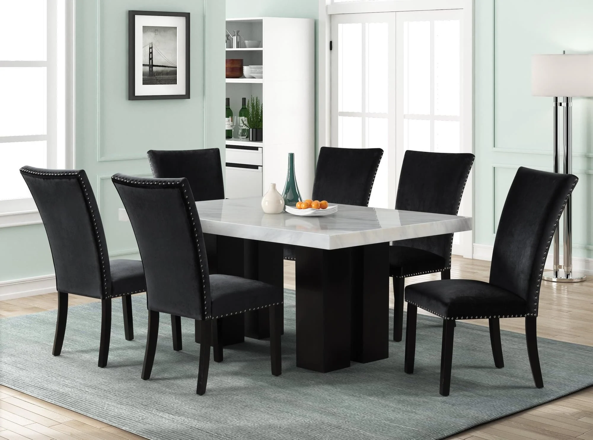 Deinppa Black Velvet Dining Room Set - Image 1