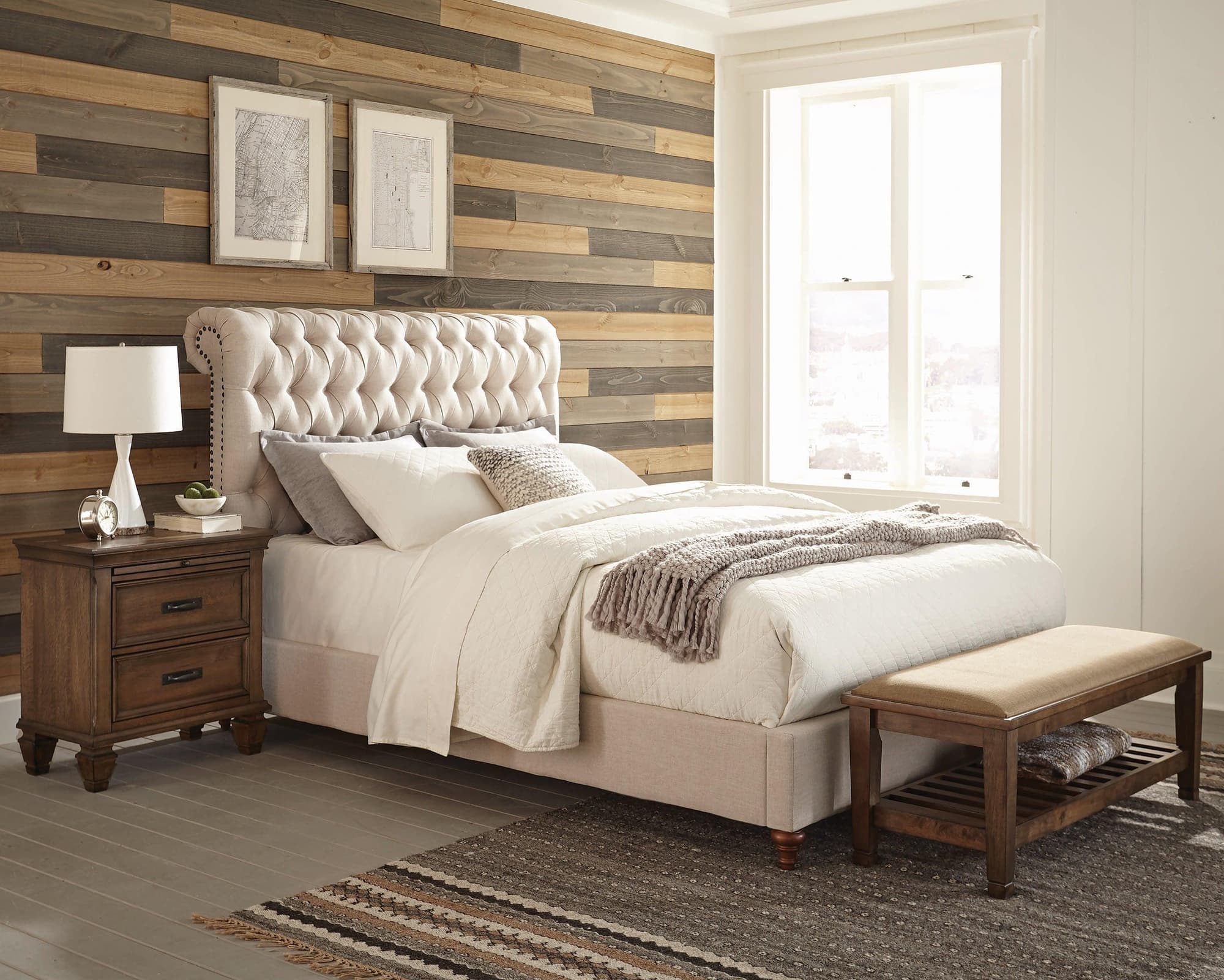 Devon Button Tufted Upholstered Full Bed Beige - Image 1