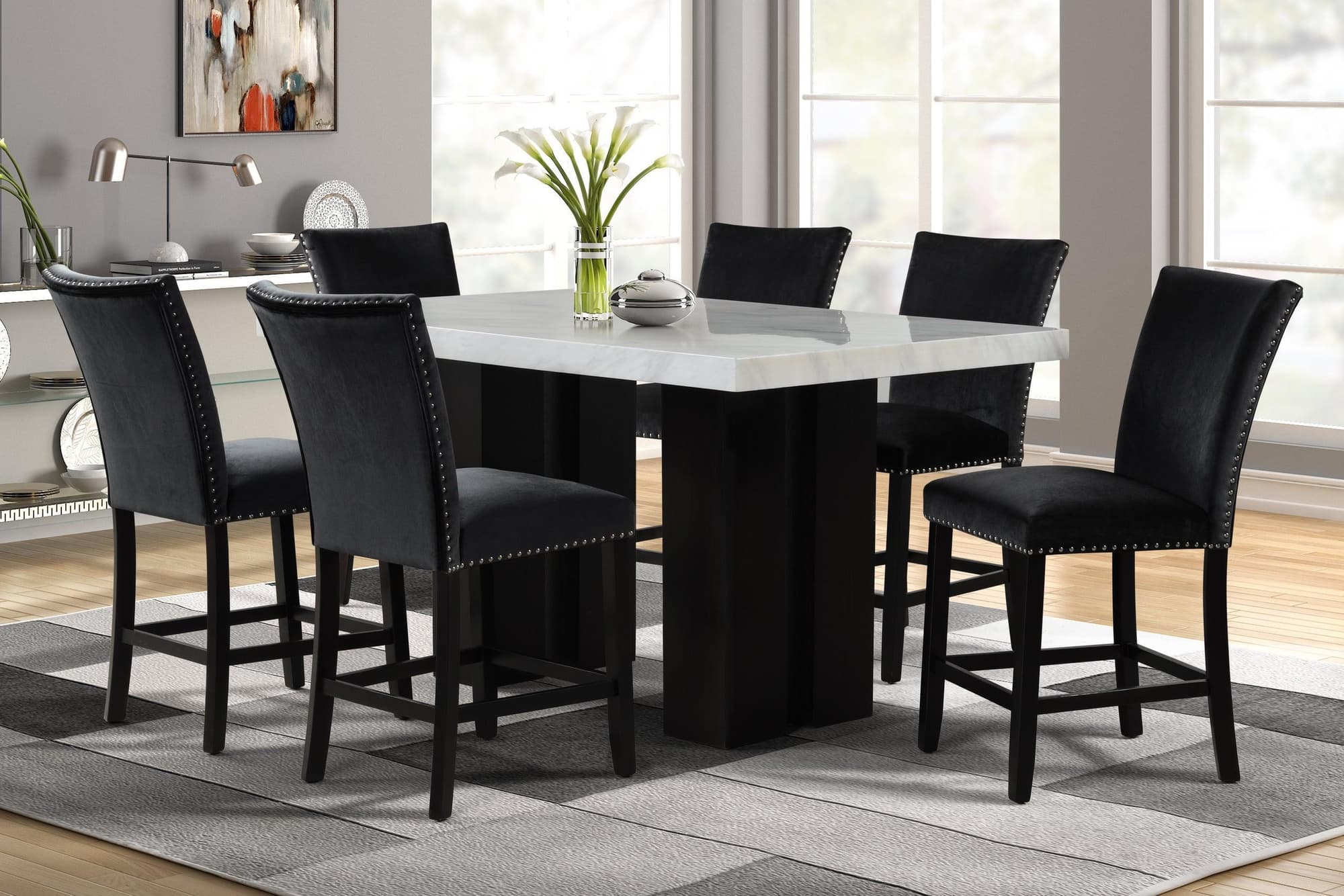 Stockholm Black Velvet Counter Height Set - Image 1