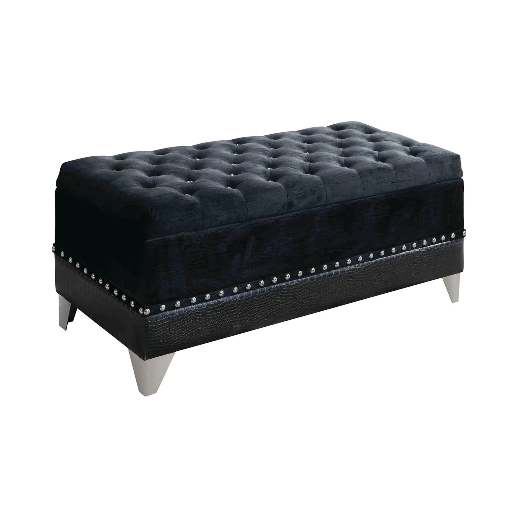 Barzini Tufted Rectangular Trunk With Nailhead Black