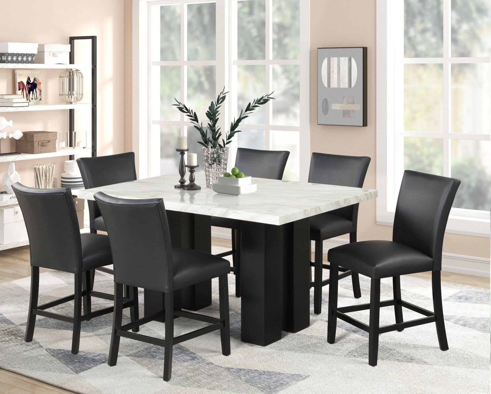 Stockholm Blue Faux Leather PU Counter Height Set - Image 1