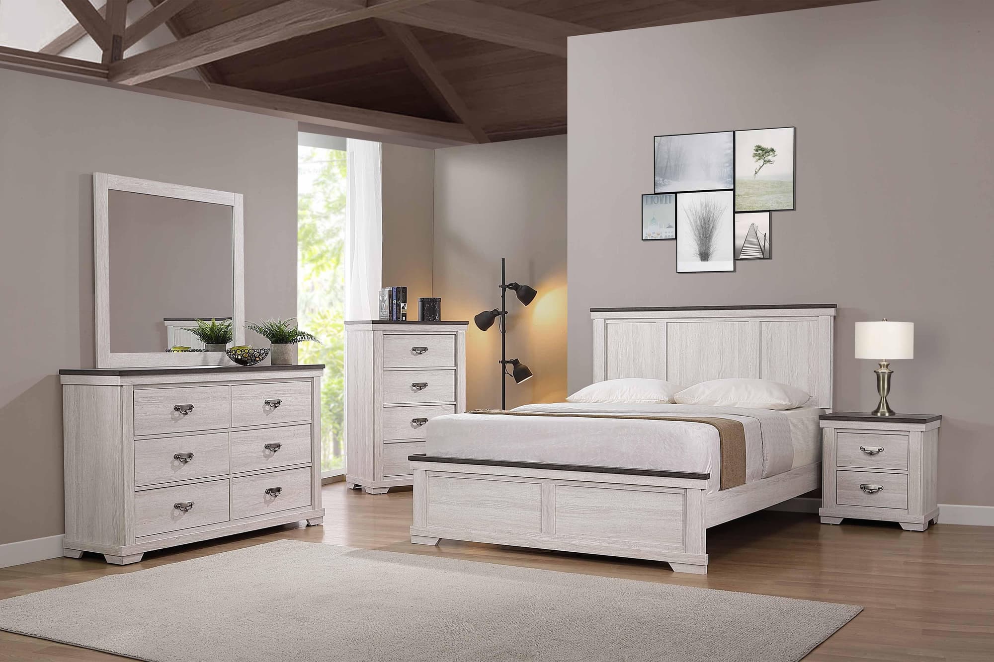 Leighton Cream Brown Panel Bedroom Set - Image 1