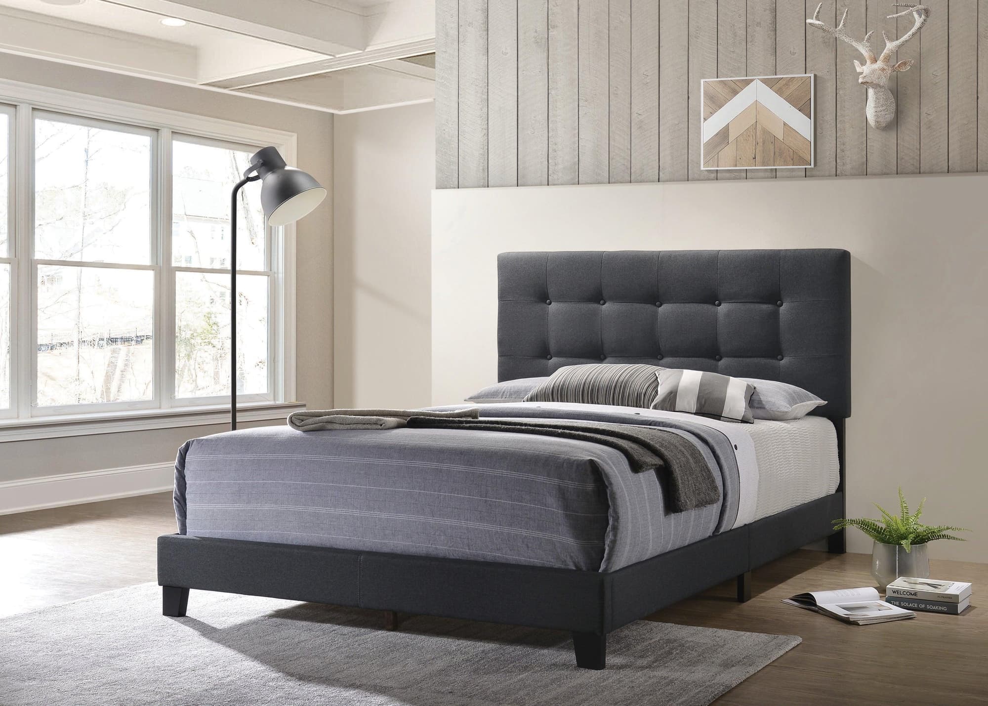 Mapes Tufted Upholstered Queen Bed Charcoal - Image 1