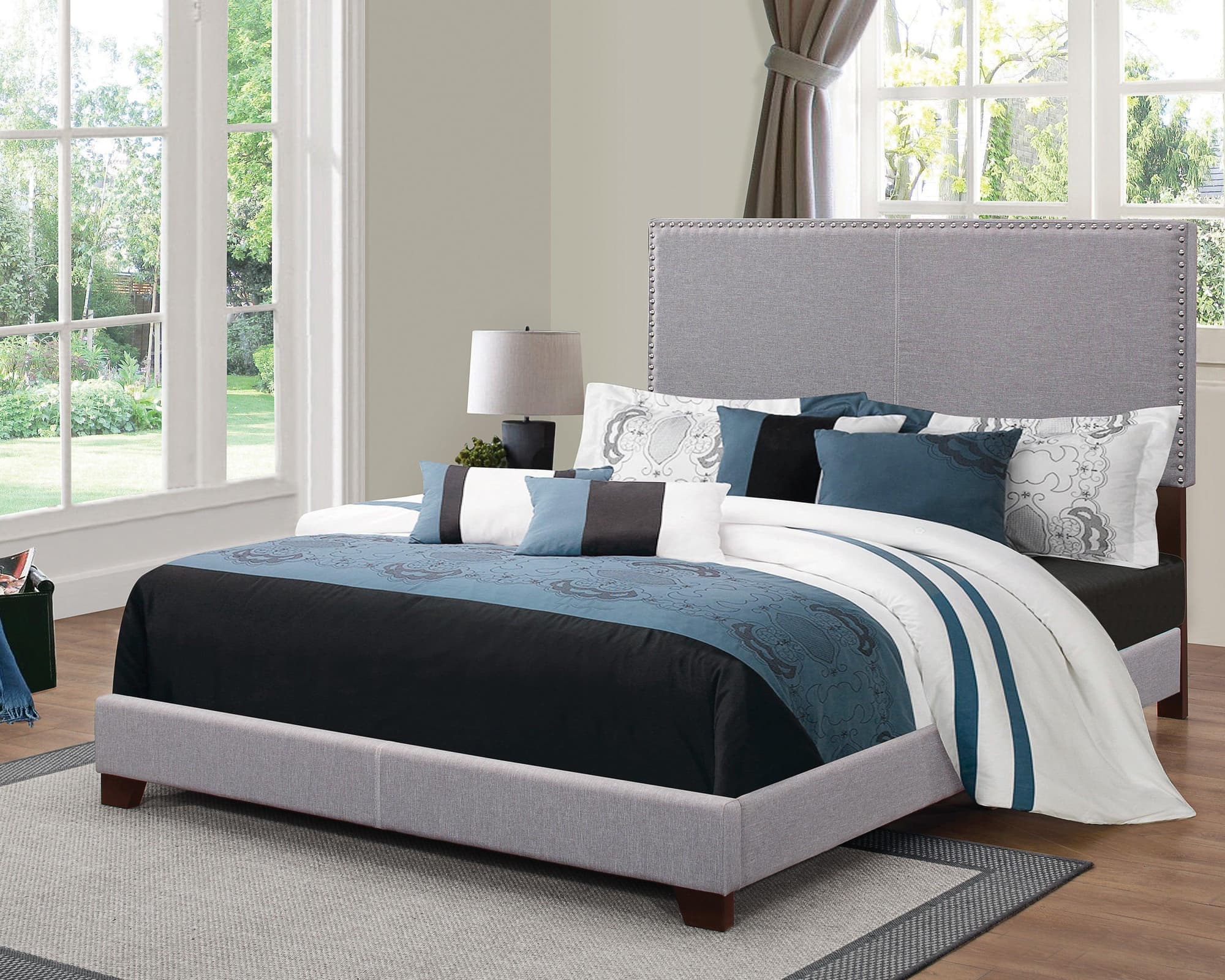 Boyd Queen Upholstered Bed With Nailhead Trim Charcoal - Image 1