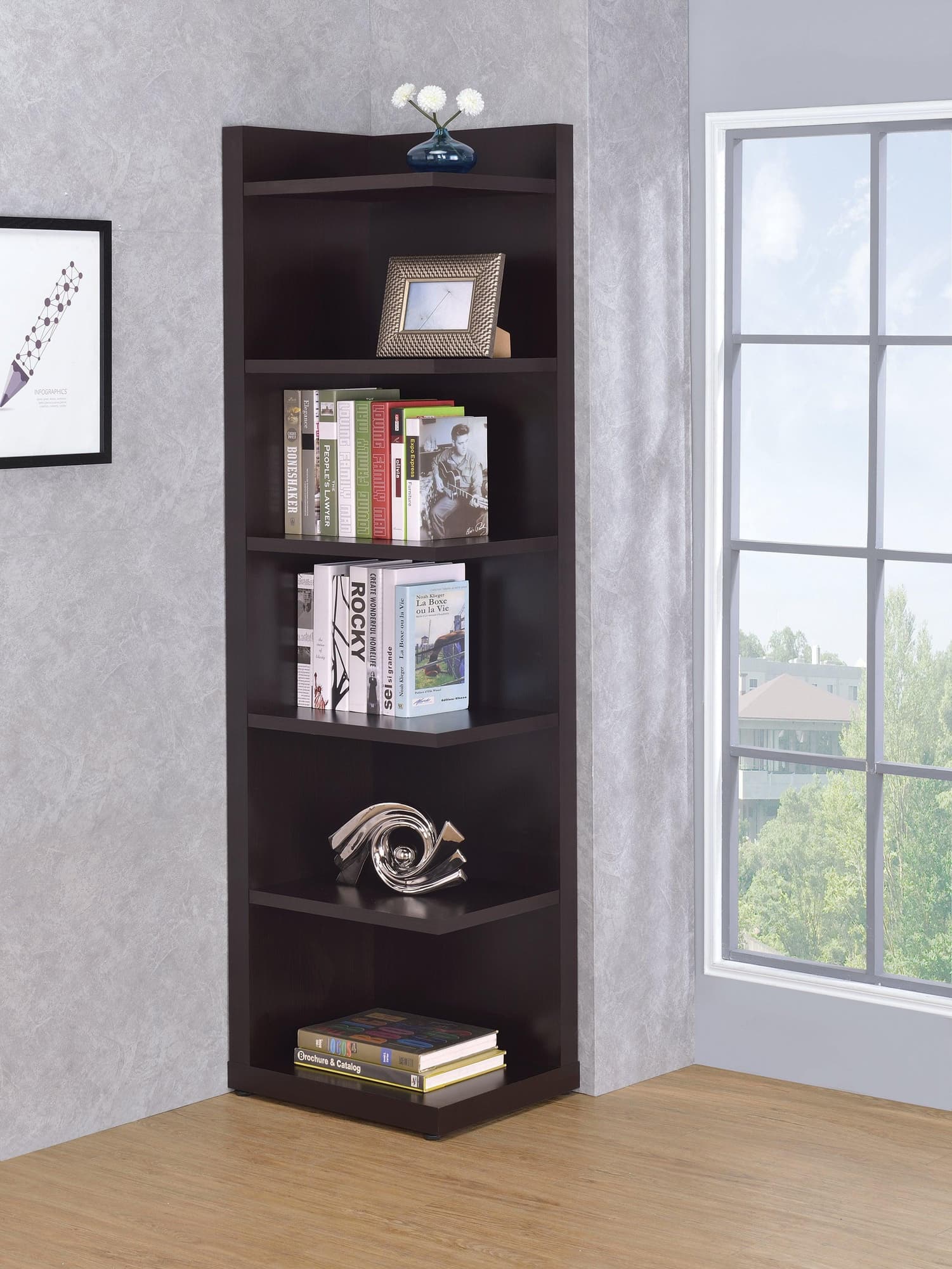 Pinckard 6 tier Corner Bookcase Cappuccino