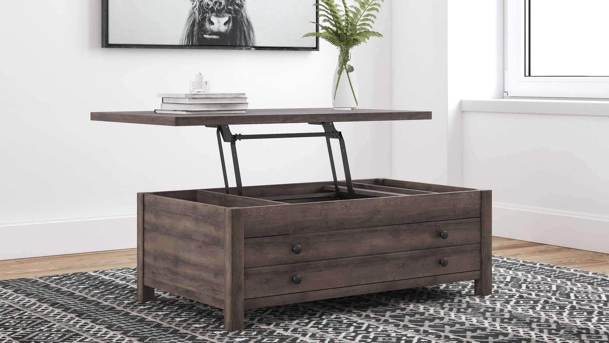 Arlenbry Gray Lift Top Rectangular Cocktail Table with Storage