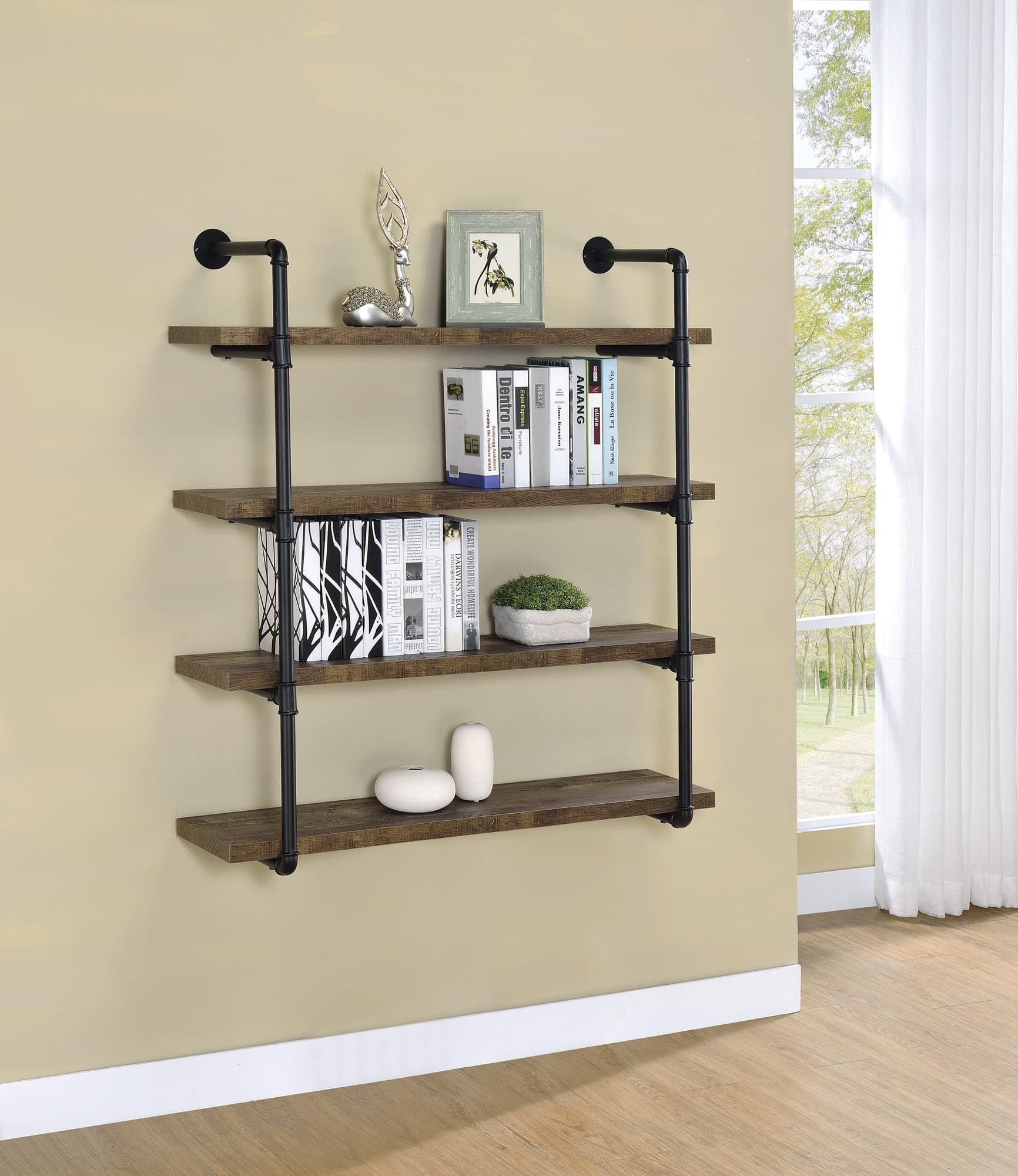 Elmcrest 40 inch Wall Shelf Black Rustic Oak