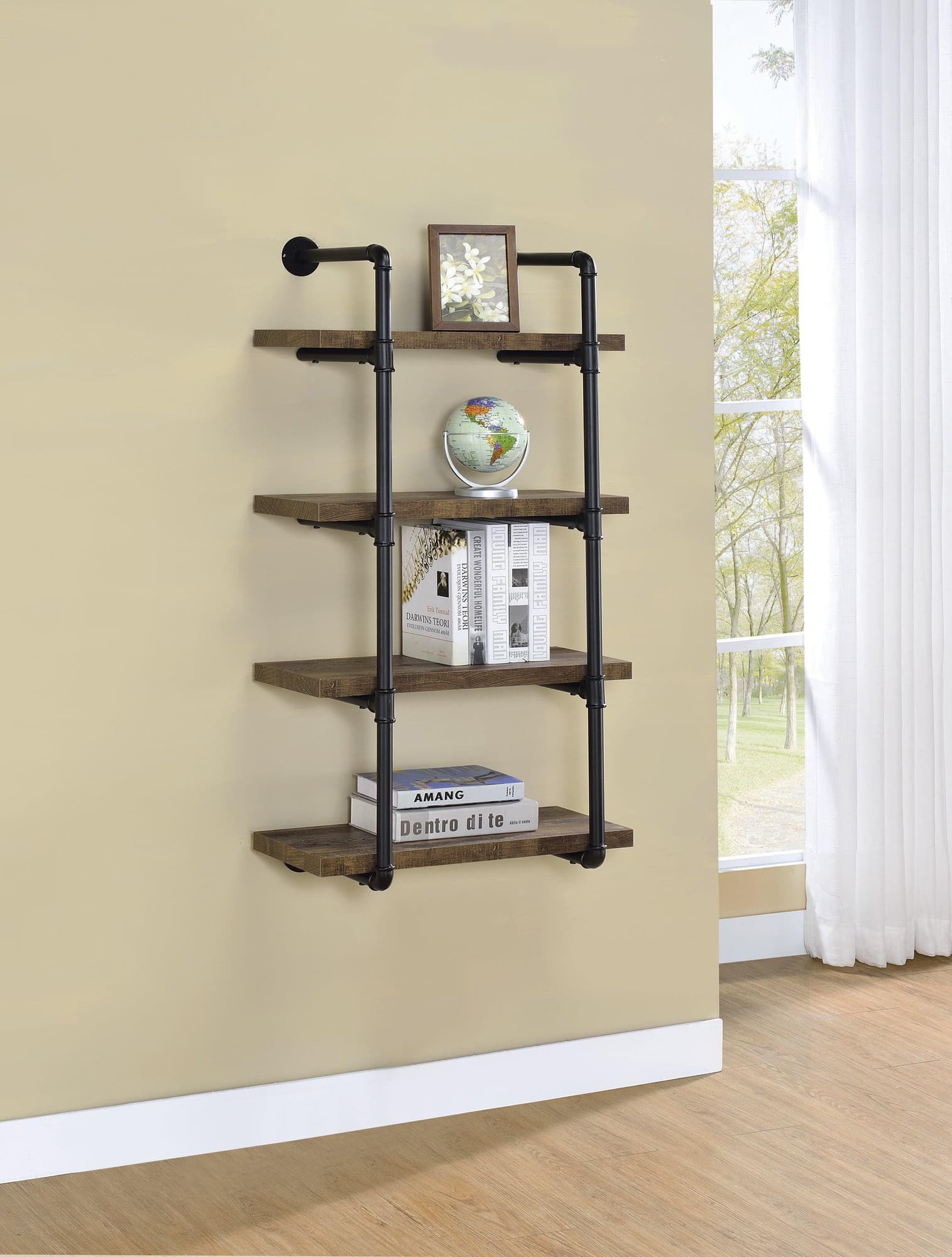 Elmcrest 24 inch Wall Shelf Black Rustic Oak