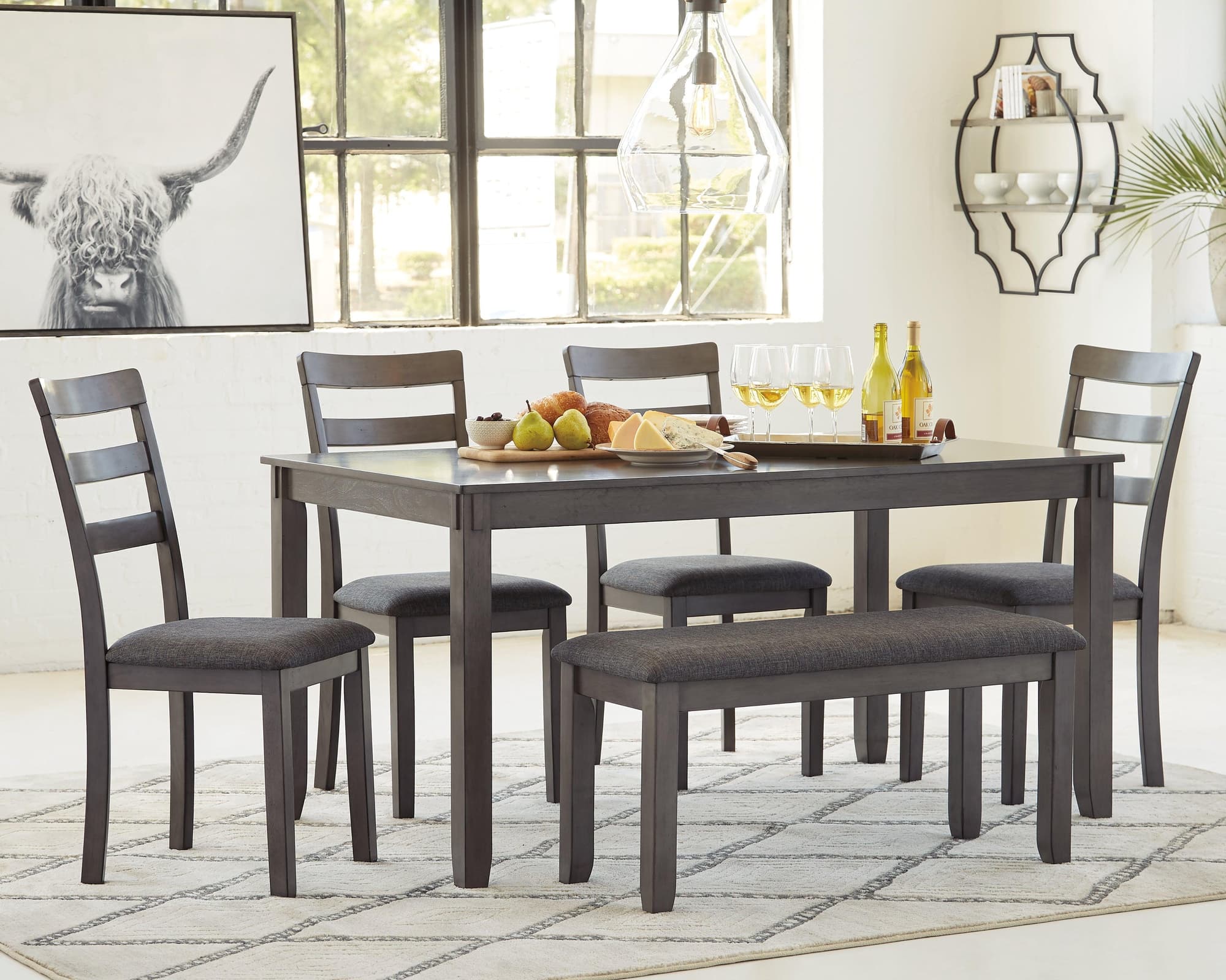 Bridson Gray Dining Table And Chairs With Bench (Set of 6)