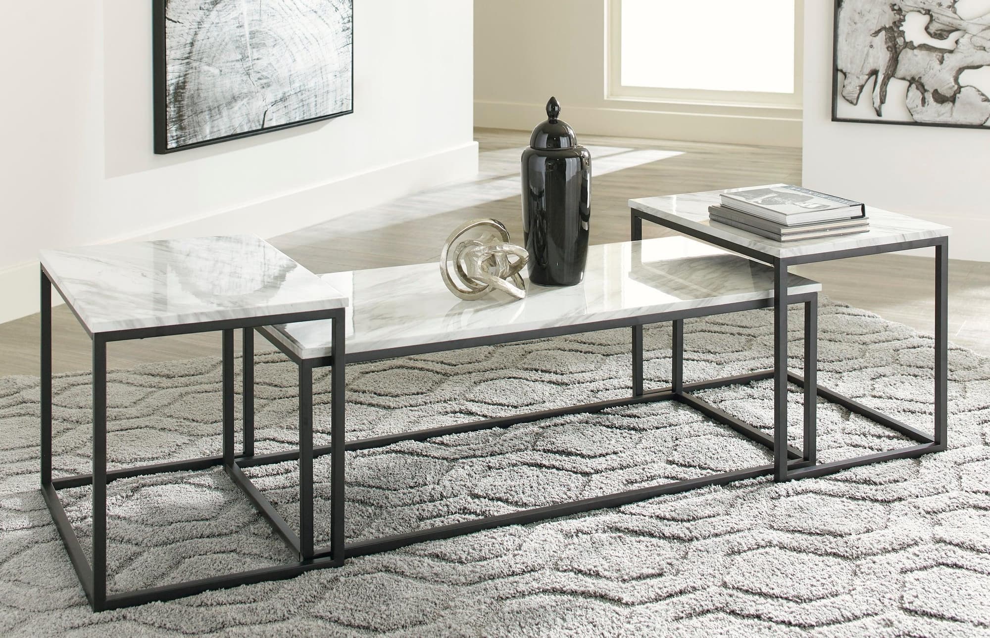 Donnesta Gray Black Marble Square Rectangular Occasional Table - Image 1