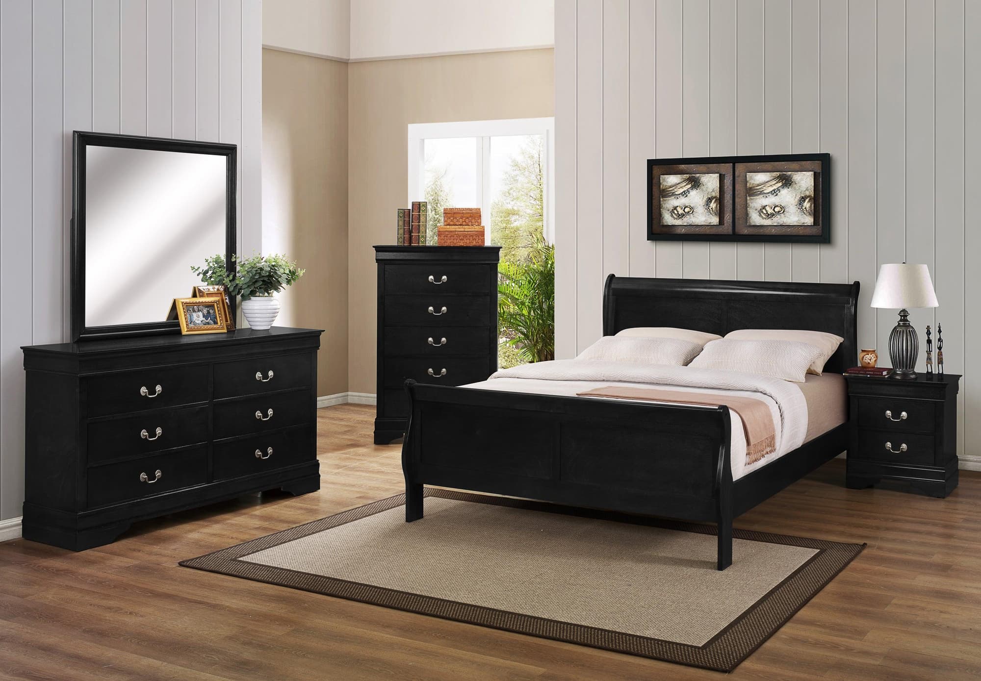 Louis Philip Black Sleigh Bedroom Set - Image 1