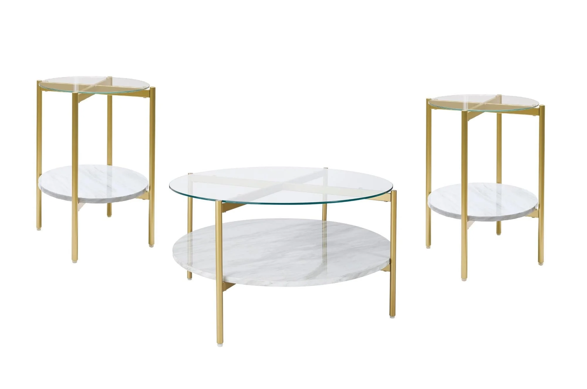 Wynora Gold White Glass Marble Round Occasional Table - Image 1