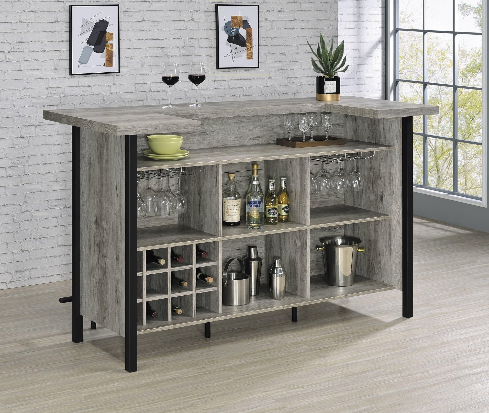 Bellemore Bar Unit With Footrest Gray Driftwood Black