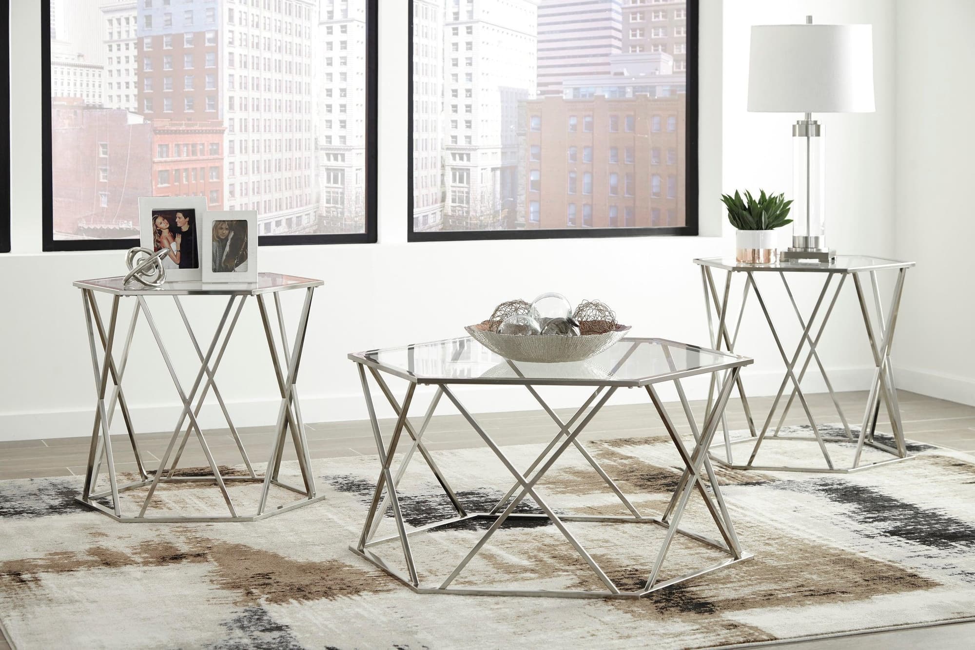 Madanere Chrome Glass Hexagonal Occasional Table - Image 1
