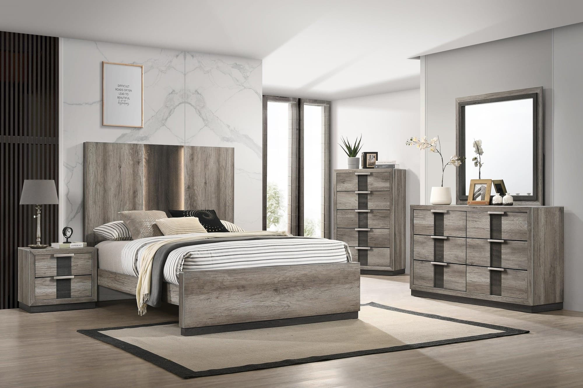 Rangley Light Brown LED Panel Bedroom Set - Image 1