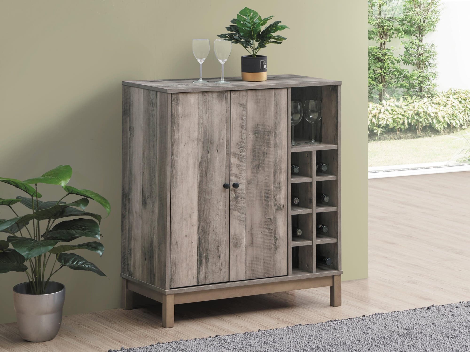 Cheyenne 2 Door Wine Cabinet With Stemware Rack Weathered Acacia