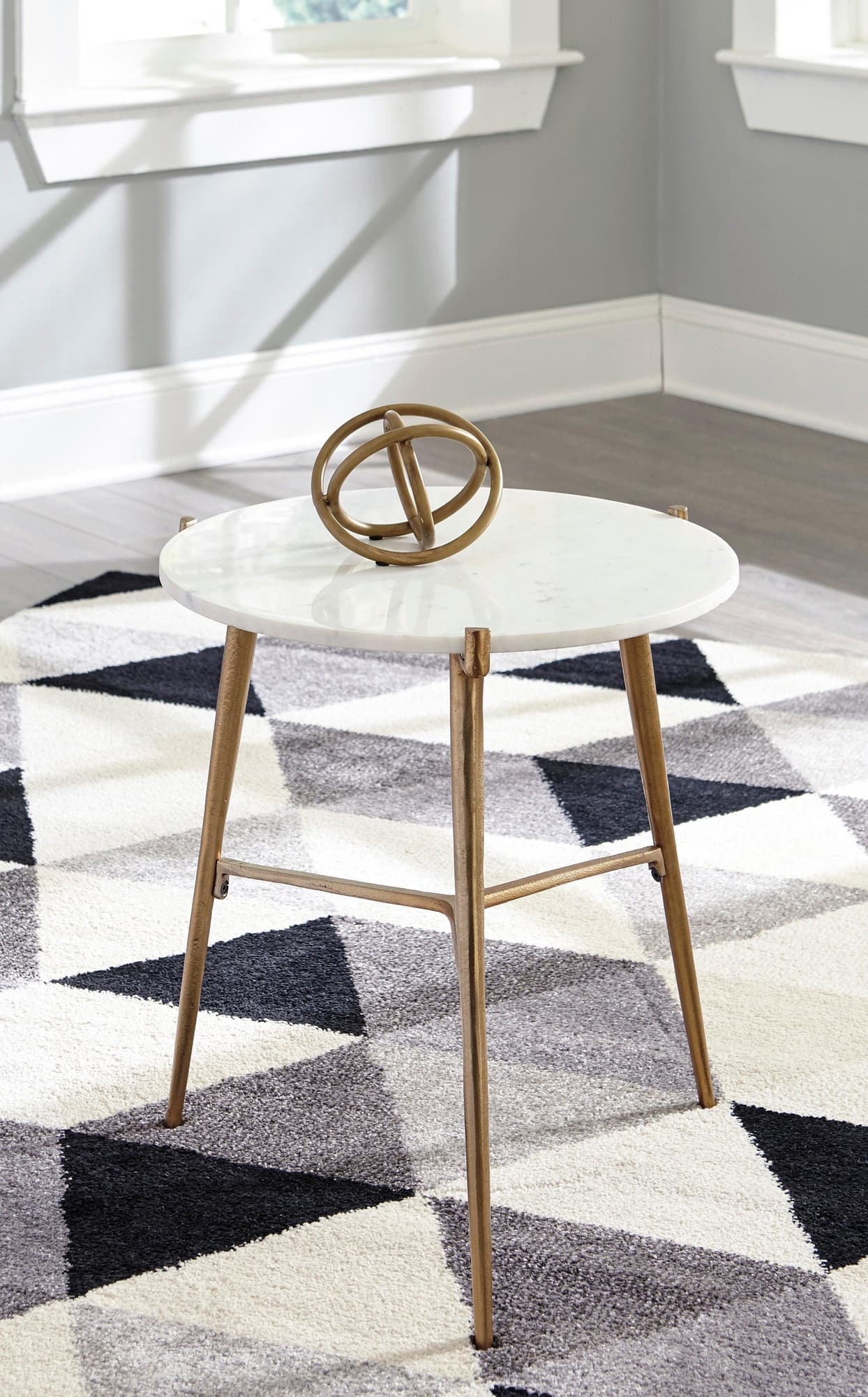 Chadton White Gold Marble Round Accent Table With Storage