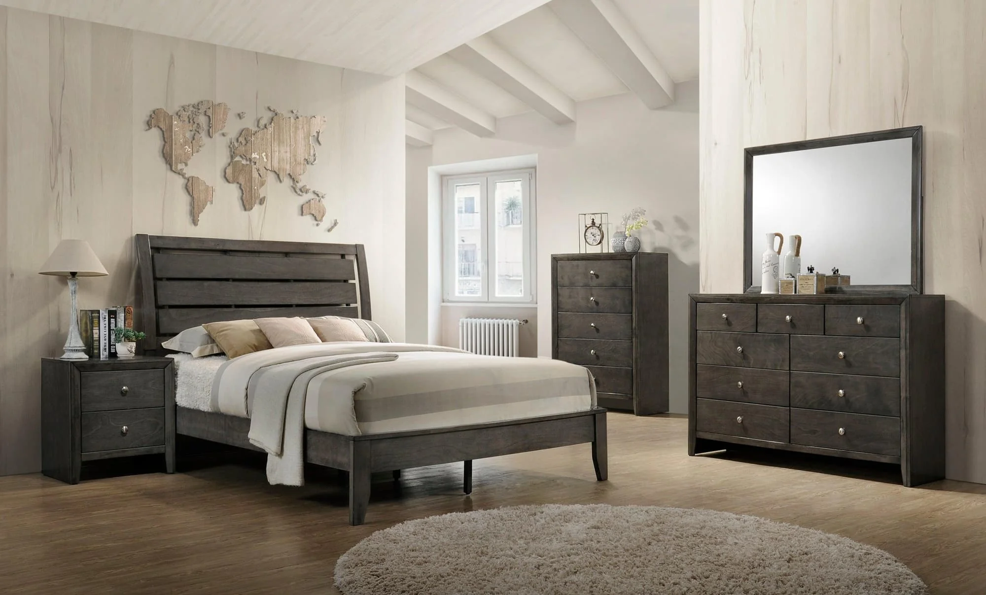 Evan Gray Upholstered Panel Bedroom Set - Image 1